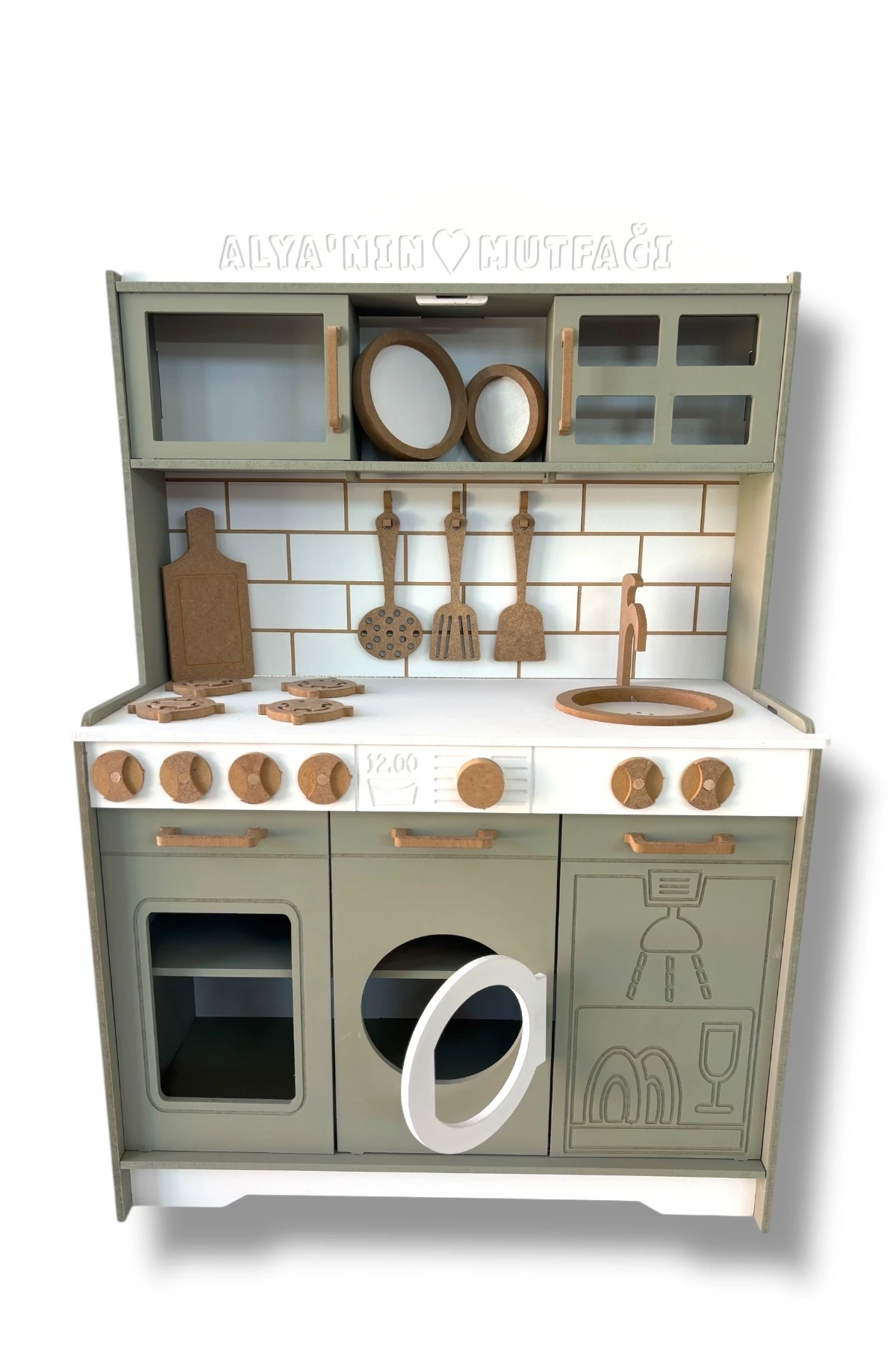 Ahşap Boyalı İsim Yazılabilir Mutfak 14 Parça Servis Seti Hediyeli