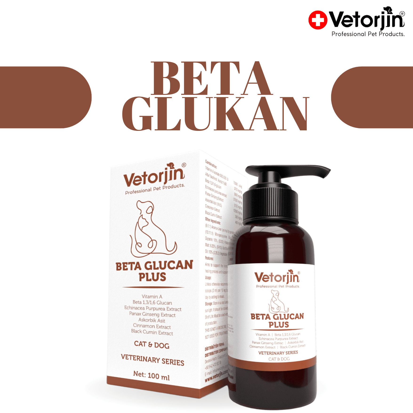 Vetorjin Kedi ve Köpekler İçin Beta Glukan ve Ginseng Takviyesi 100 ml