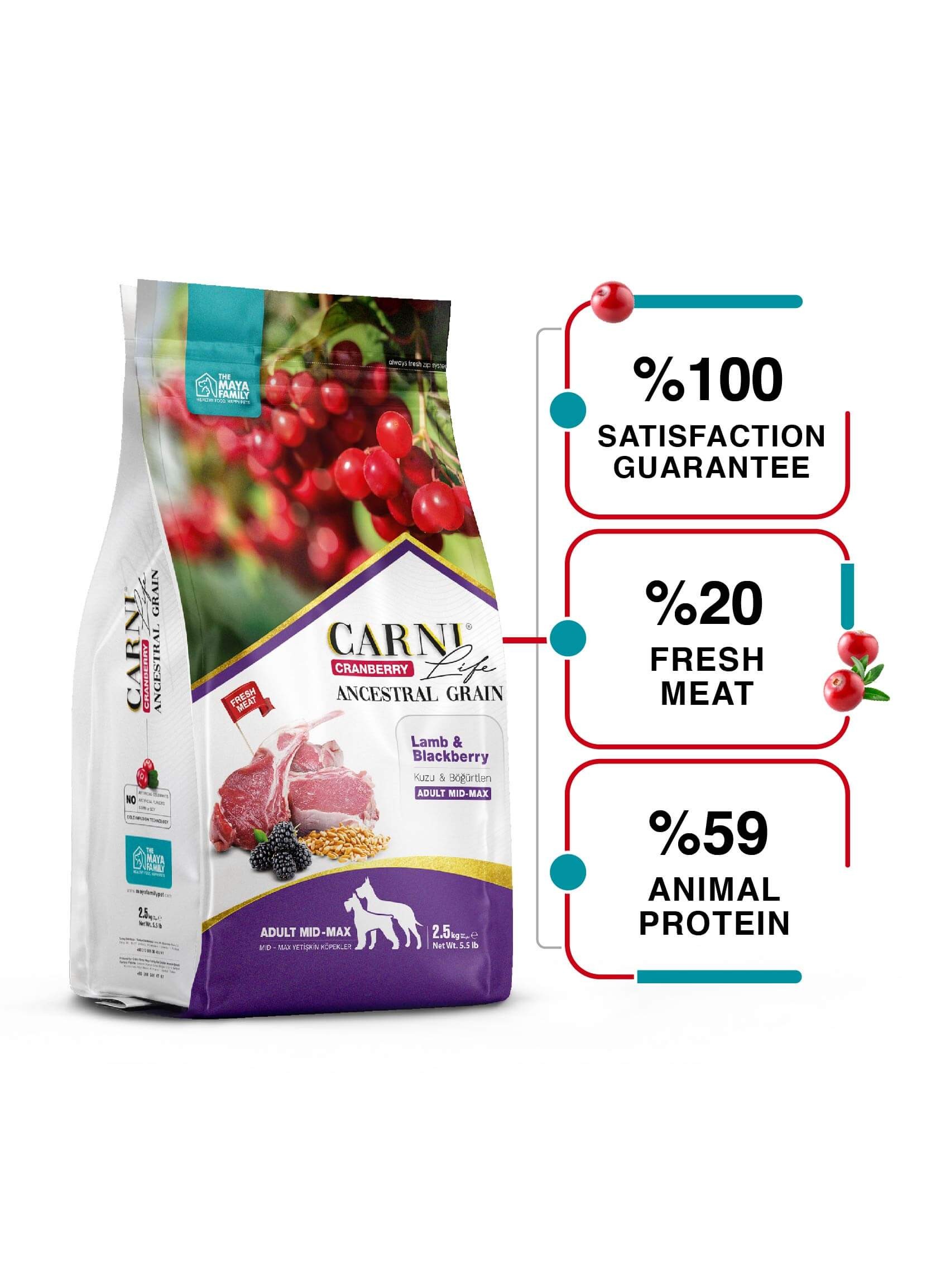 Carni Life Kuzu Etli Yaban Mersinli Yetişkin Hiperpremium Köpek Maması 15 kg