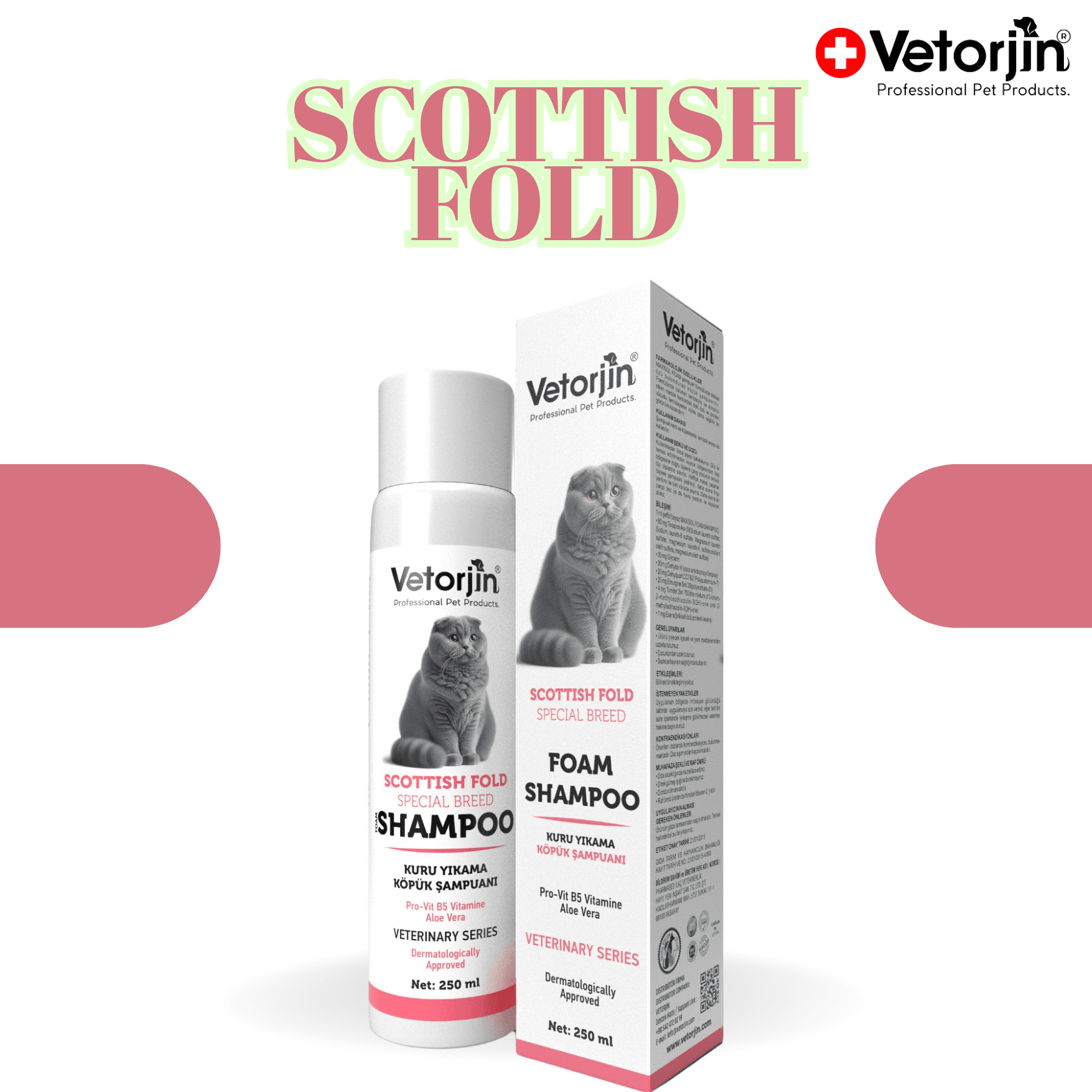 Vetorjin Scottish Fold Kediler İçin Kuru Köpük Şampuan 250 ml