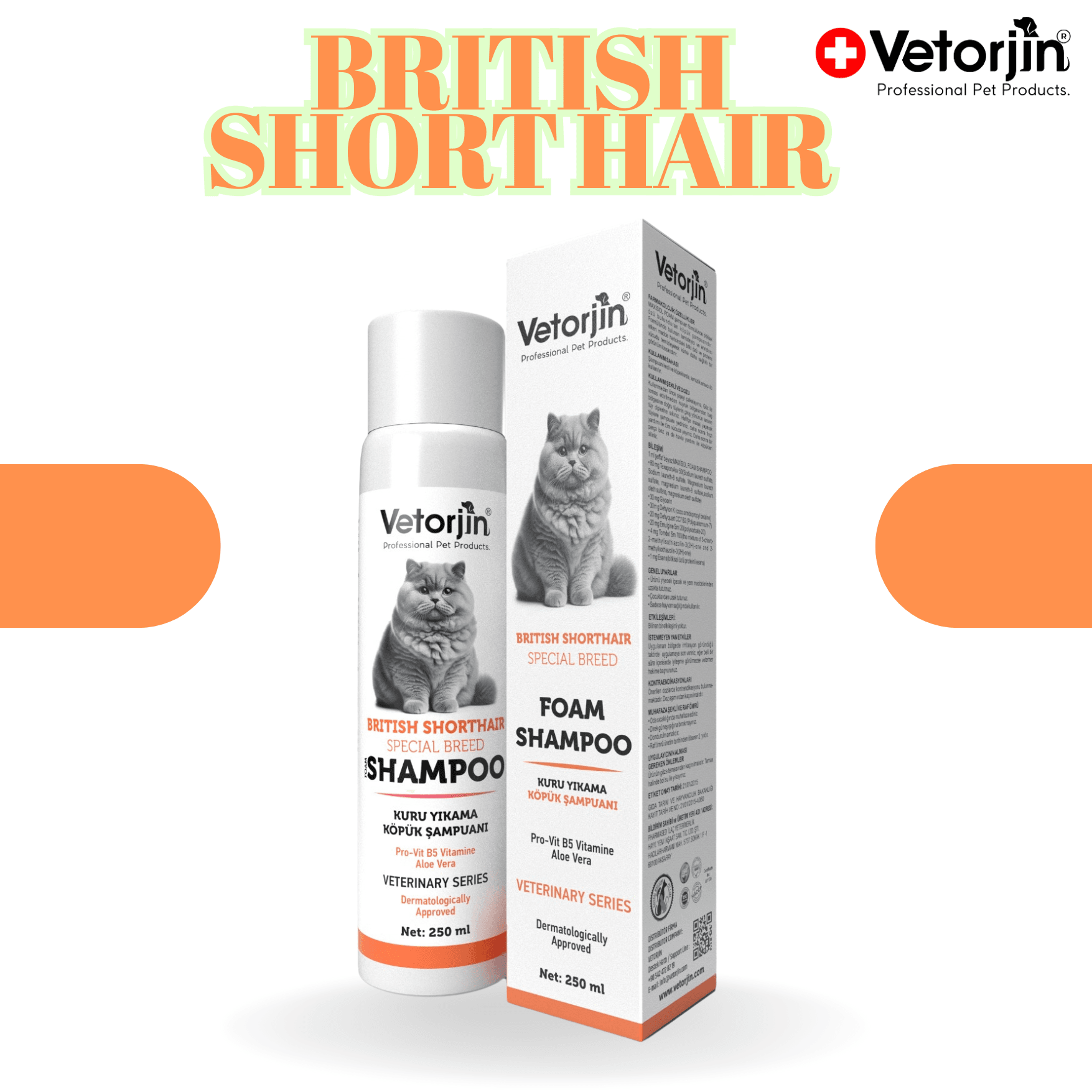 Vetorjin British Kediler İçin Kuru Köpük Şampuan 250 ml
