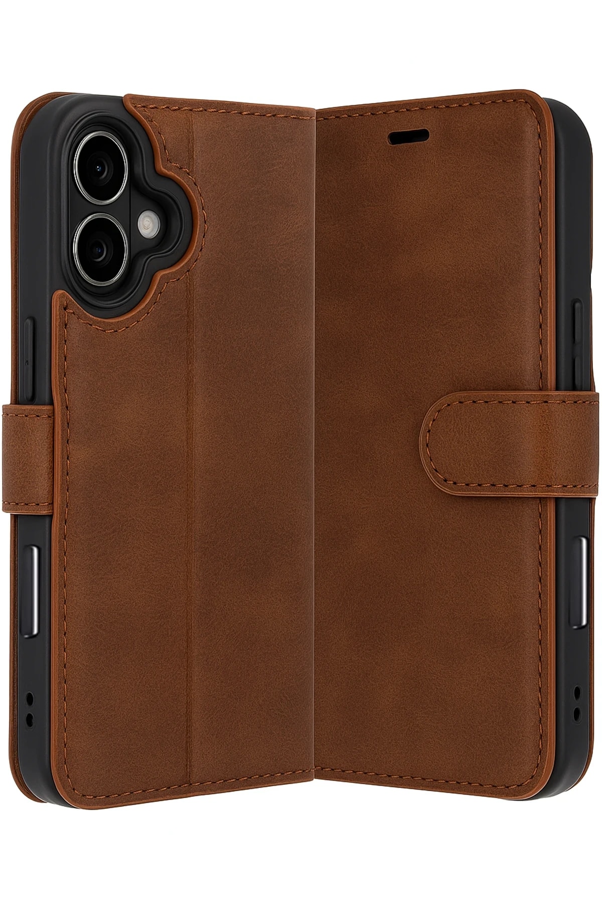 Apple iPhone 17 Deri Cüzdan Kılıf, Koruyucu Kapaklı Kılıf - Taba