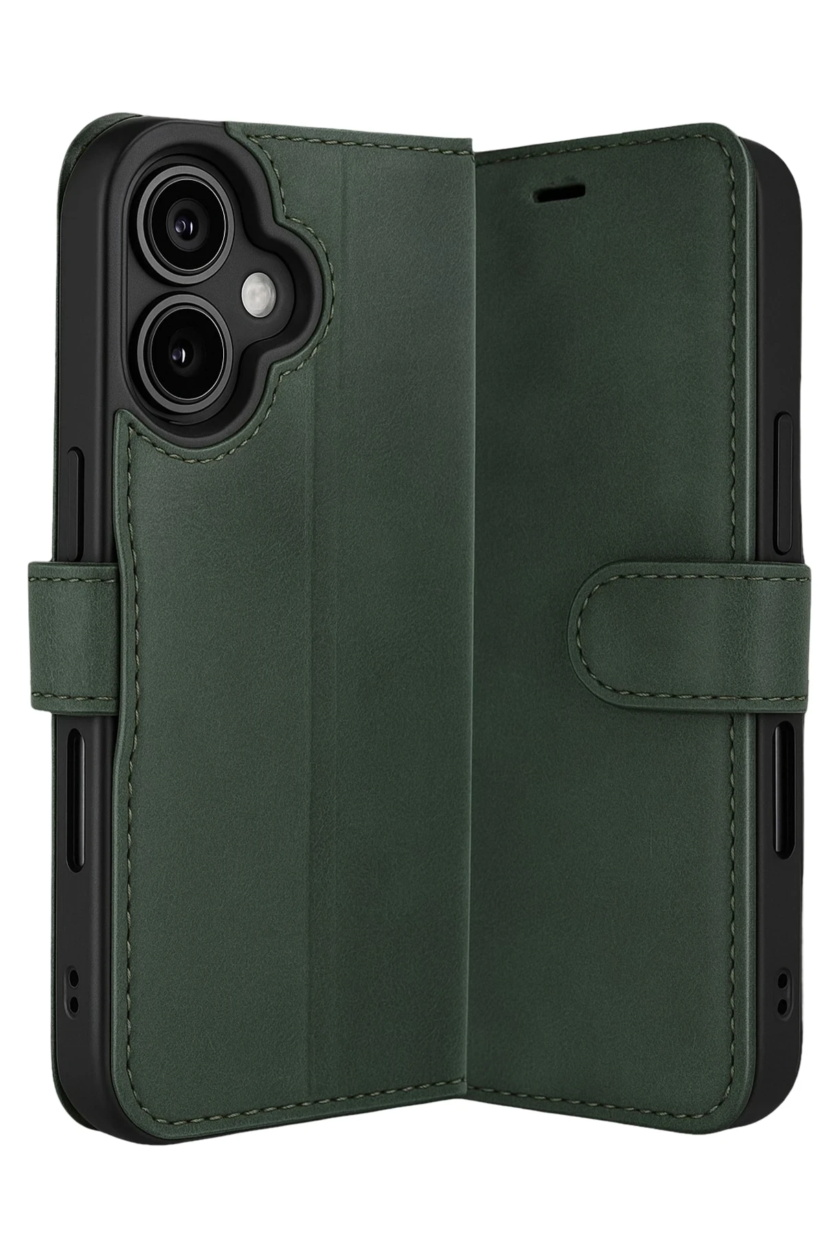 Apple iPhone 17 Deri Cüzdan Kılıf, Koruyucu Kapaklı Kılıf - Yeşil