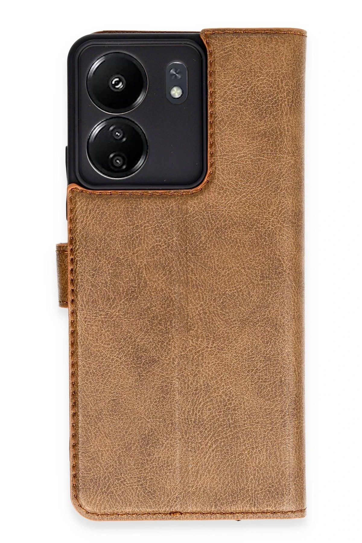 Xiaomi Redmi 13C Deri Cüzdan Kılıf, Koruyucu Kapaklı Kılıf - Taba