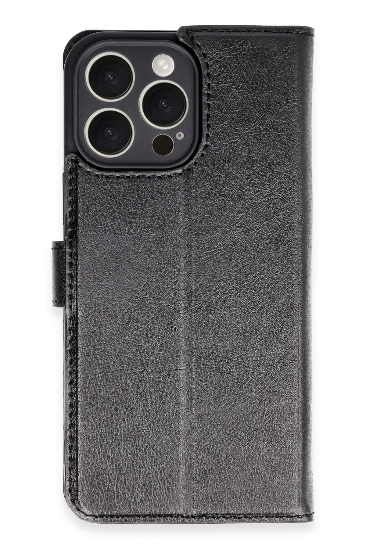 iPhone 16 Pro Deri Cüzdan Kılıf, Koruyucu Kapaklı Kılıf - Siyah