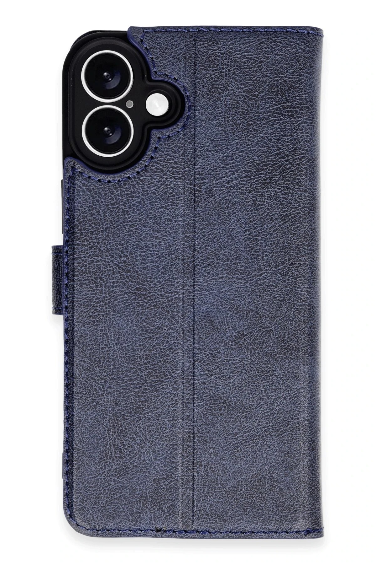  iPhone 16 Plus Deri Cüzdan Kılıf, Koruyucu Kapaklı Kılıf - Lacivert