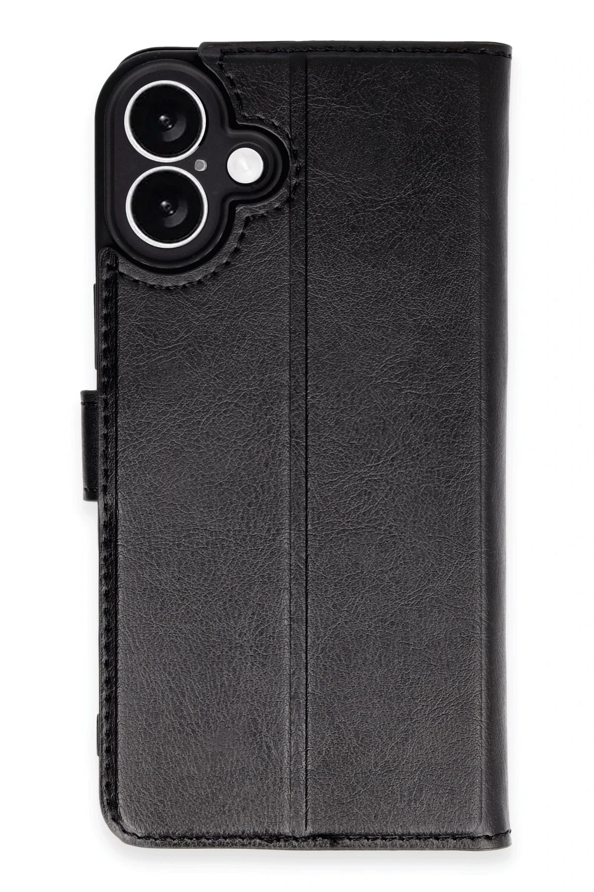  iPhone 16 Plus Deri Cüzdan Kılıf, Koruyucu Kapaklı Kılıf - Siyah