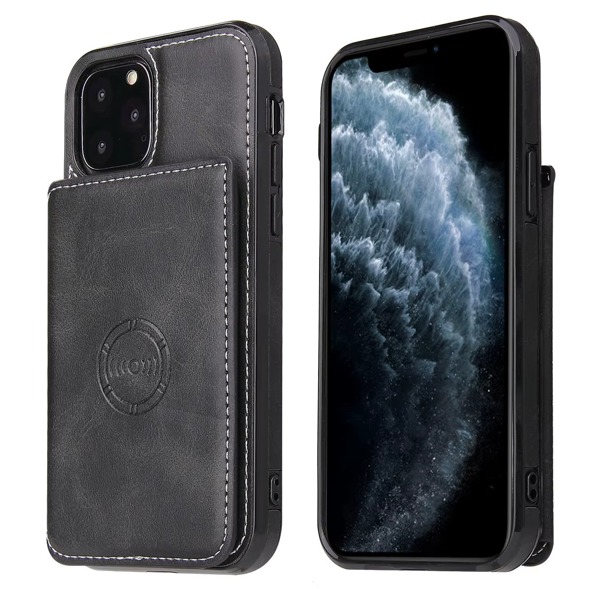 Iphone 14 Pro Deri Kapaklı Darbelere Dayanıklı Cüzdanlı Kılıf - Siyah