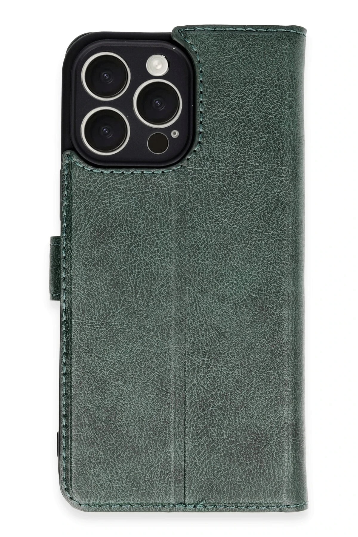 iPhone 16 Pro Deri Cüzdan Kılıf, Koruyucu Kapaklı Kılıf - Yeşil