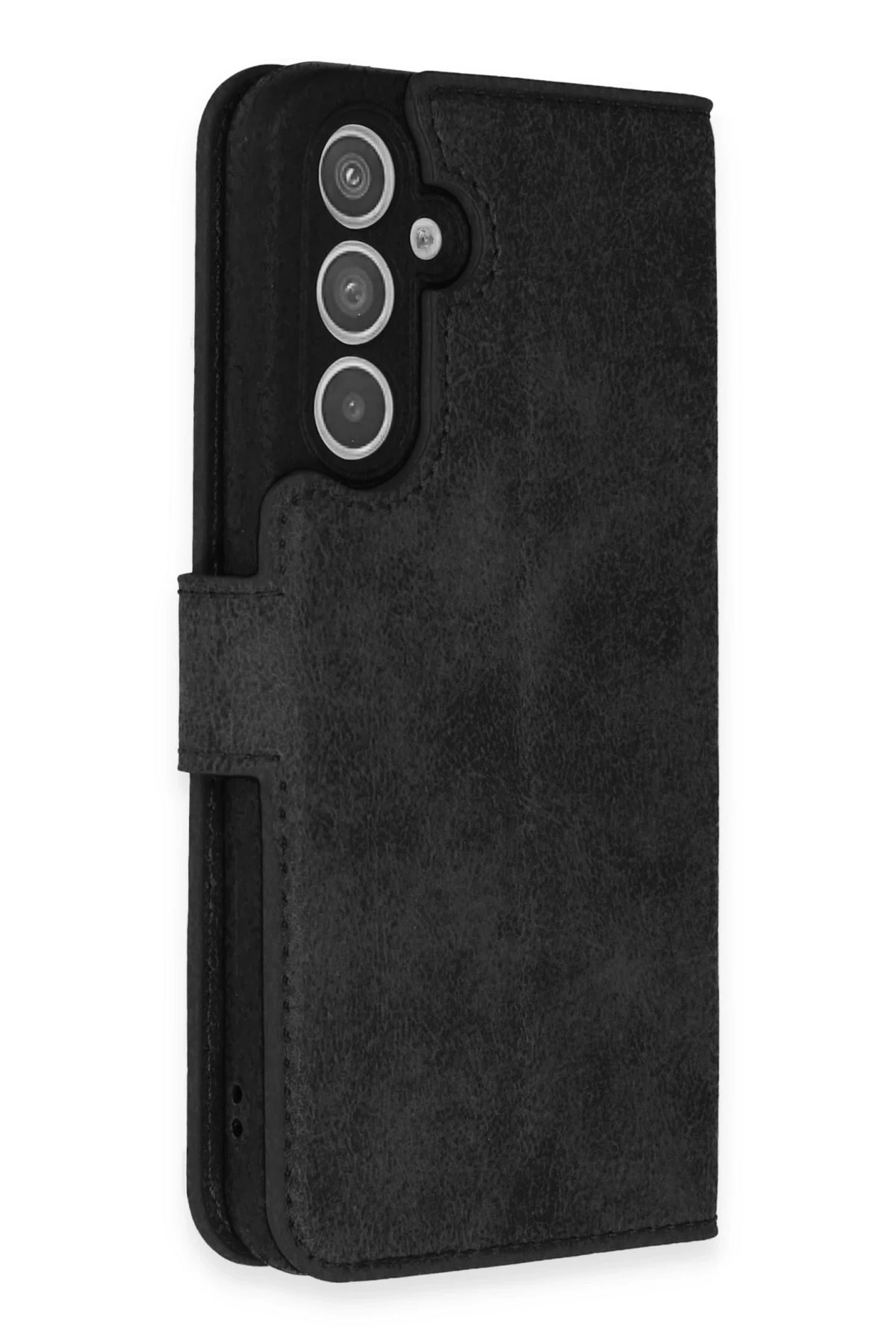  Samsung Galaxy A34 5G Deri Cüzdan Kılıf, Koruyucu Kapaklı Kılıf - Siyah