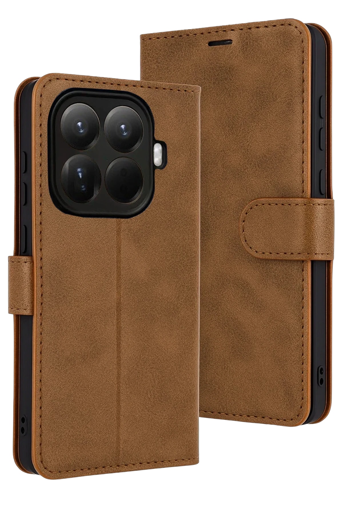 Xiaomi Mi 15T Pro Deri Cüzdan Kılıf, Koruyucu Kapaklı Kılıf - Taba