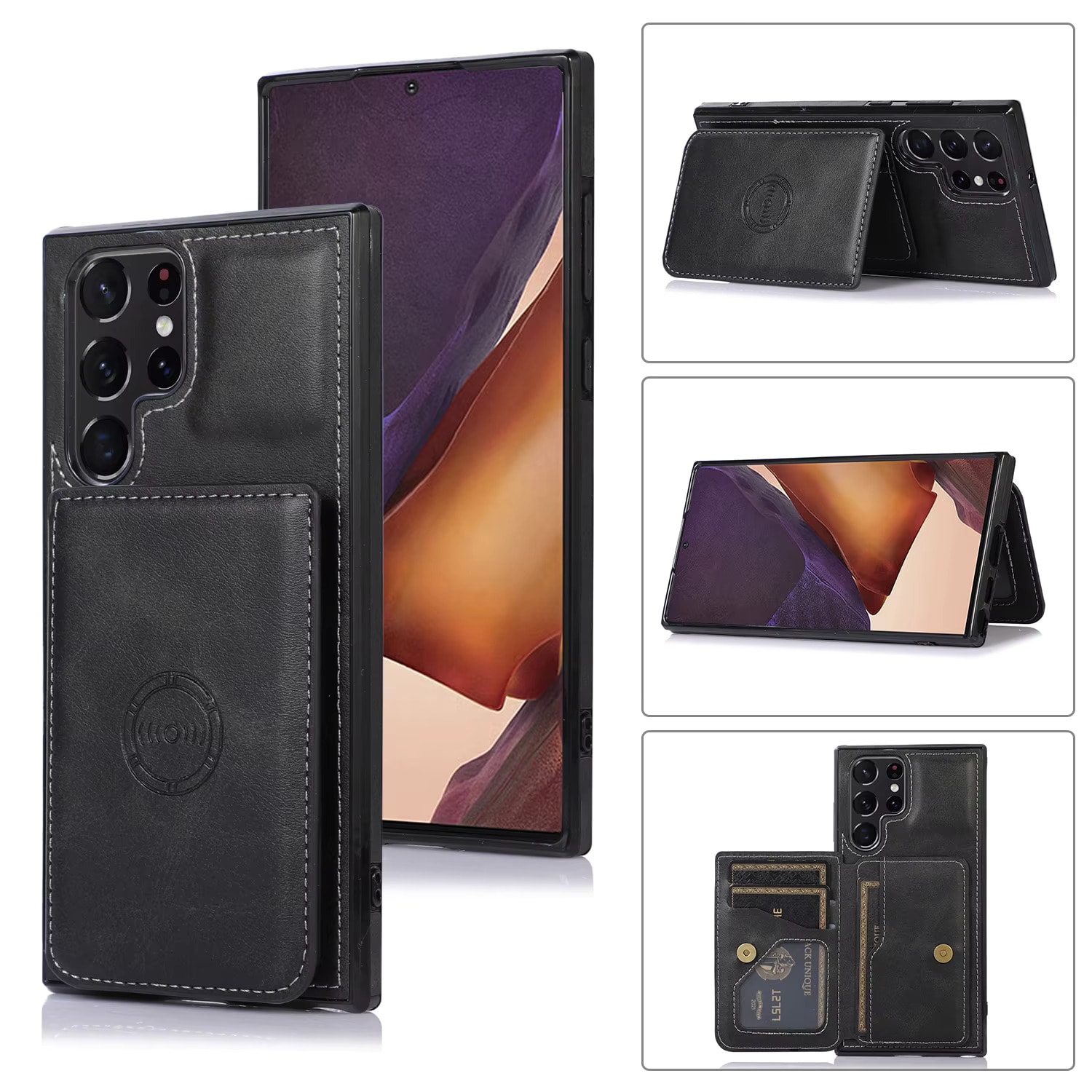 Samsung S23 Plus Deri Kapaklı Darbelere Dayanıklı Cüzdanlı Kılıf - Siyah
