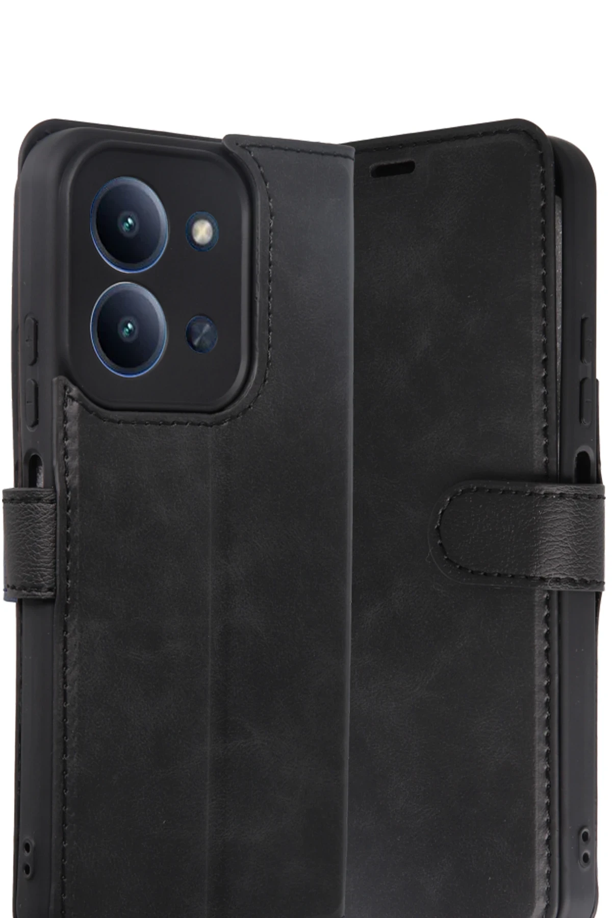 Xiaomi Redmi 15C 4G Deri Cüzdan Kılıf, Koruyucu Kapaklı Kılıf - Siyah