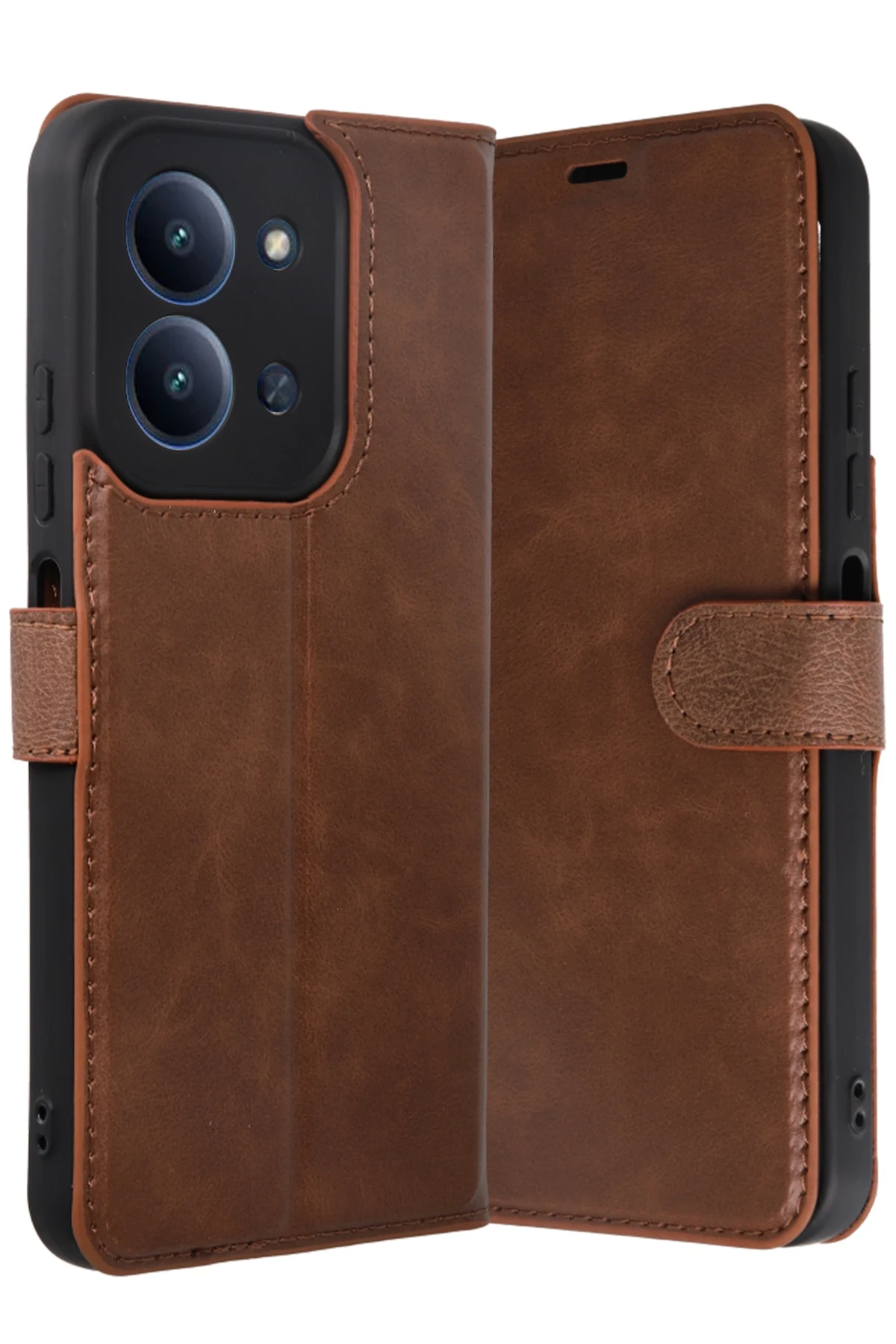 Xiaomi Redmi 15C 4G Deri Cüzdan Kılıf, Koruyucu Kapaklı Kılıf - Taba