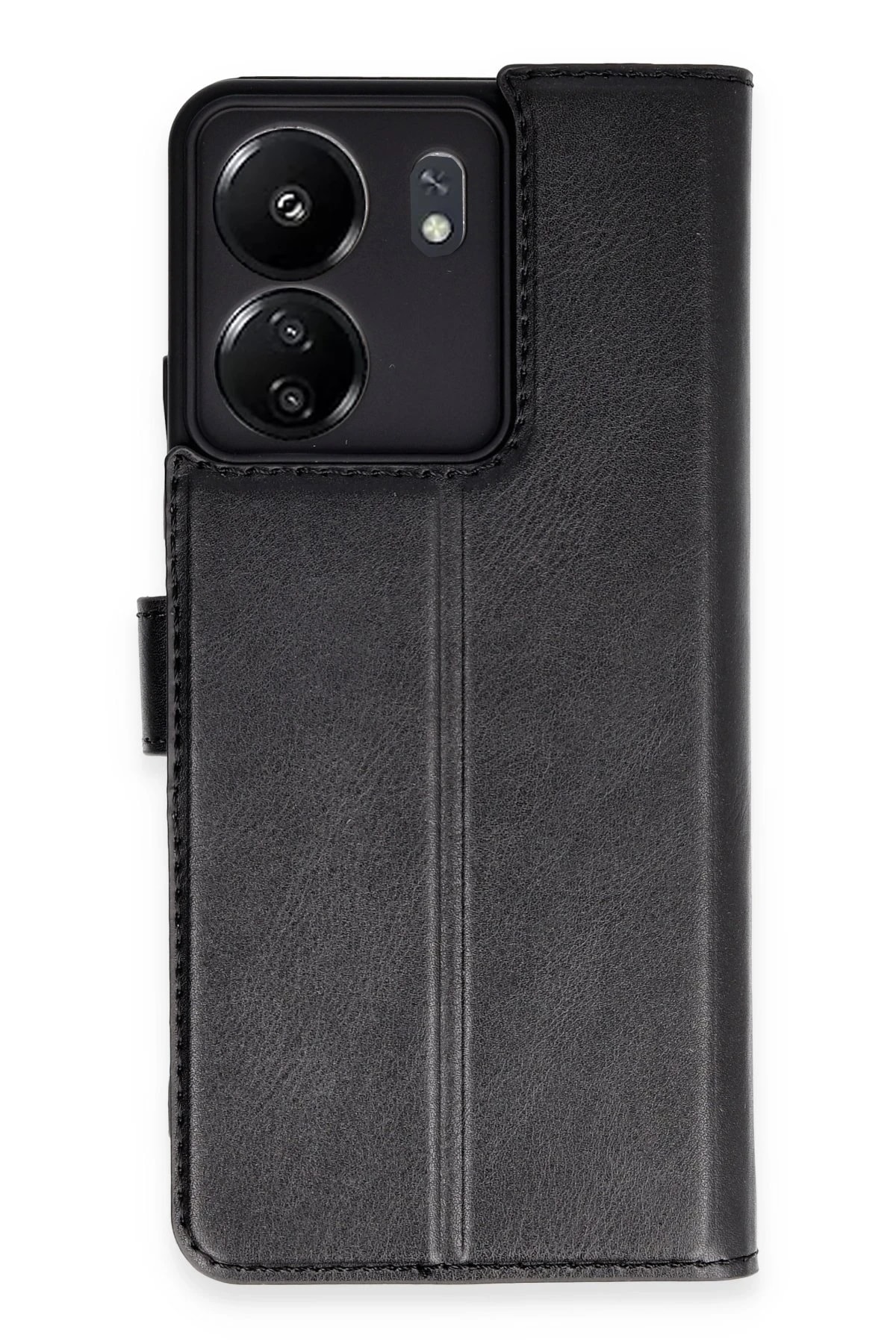 Xiaomi Redmi 13C Deri Cüzdan Kılıf, Koruyucu Kapaklı Kılıf - Siyah