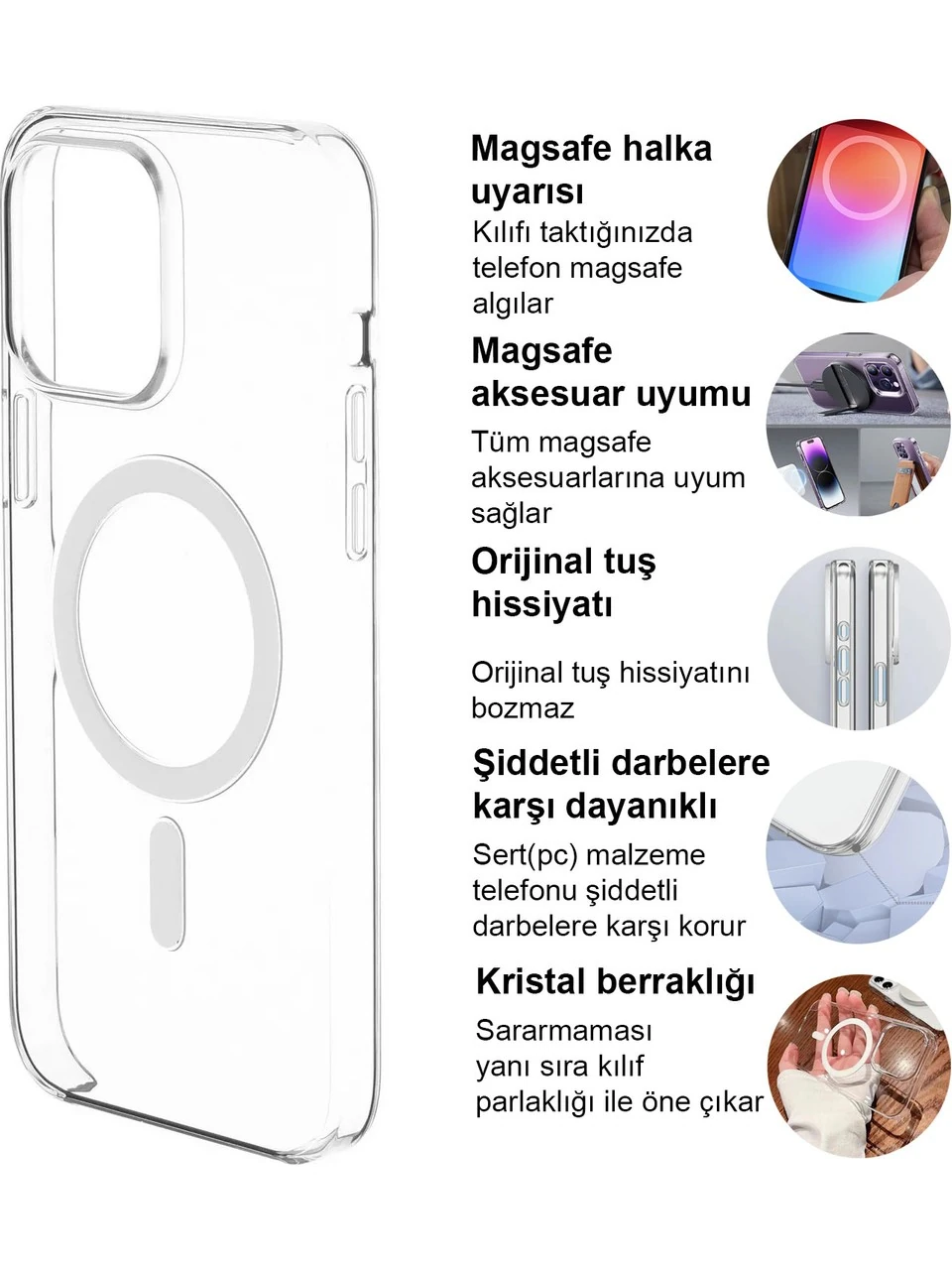 Apple iPhone Sararmayan Magsafe Şeffaf Kılıf