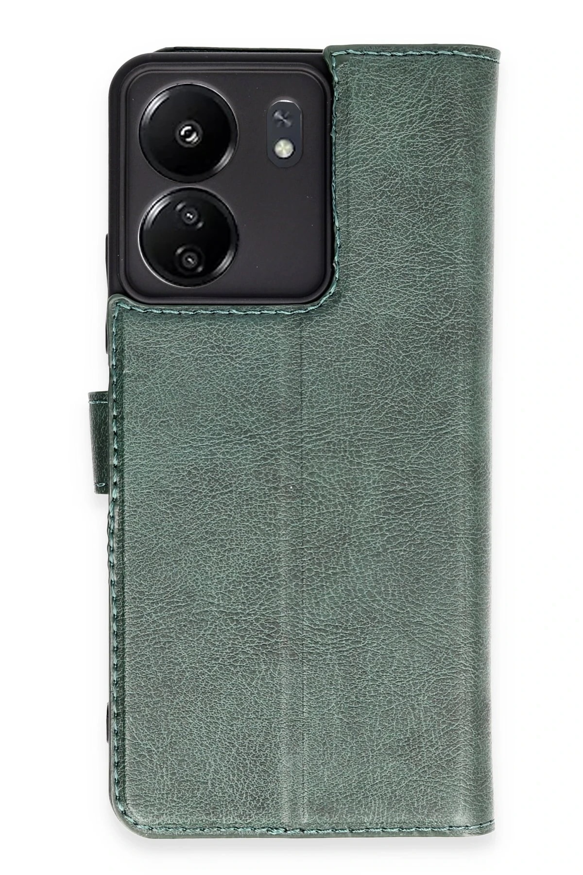 Xiaomi Redmi 13C Deri Cüzdan Kılıf, Koruyucu Kapaklı Kılıf - Yeşil