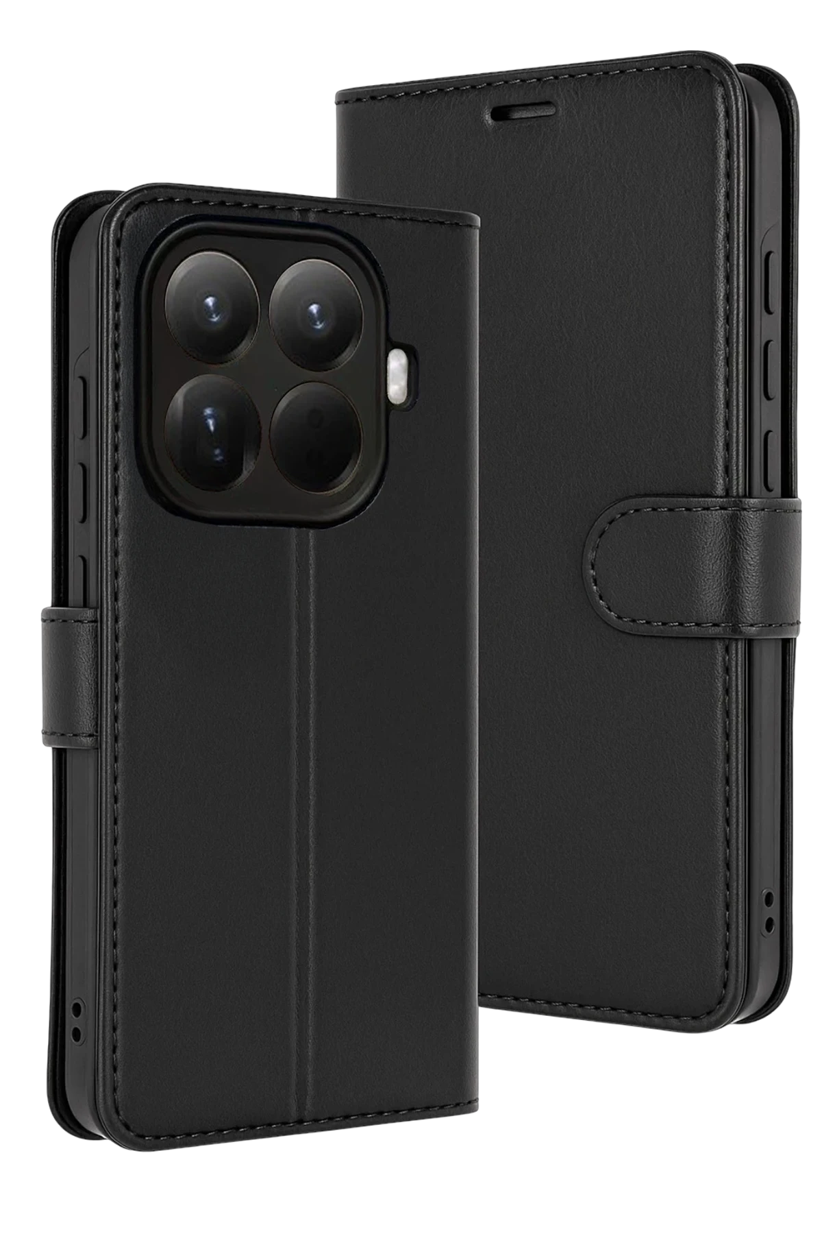 Xiaomi Mi 15T Pro Deri Cüzdan Kılıf, Koruyucu Kapaklı Kılıf - Siyah