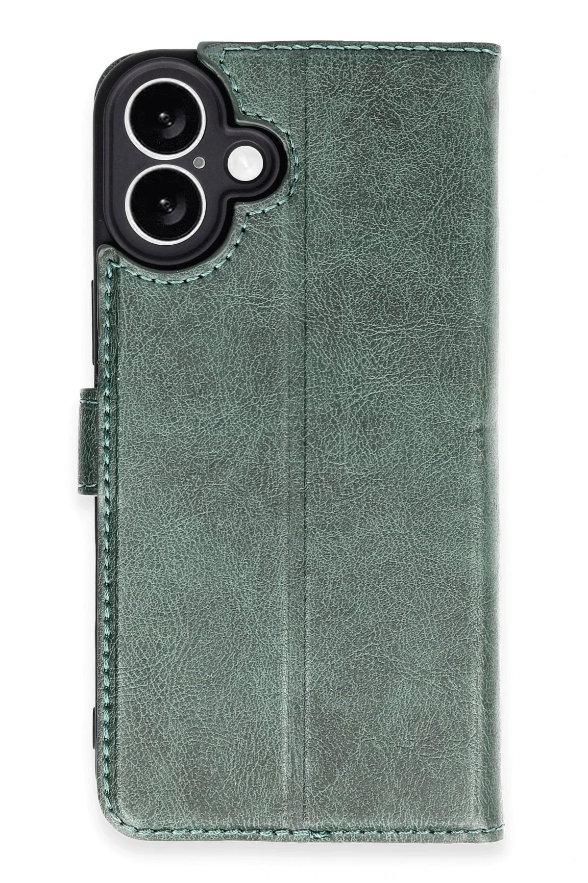  iPhone 16 Plus Deri Cüzdan Kılıf, Koruyucu Kapaklı Kılıf - Yeşil