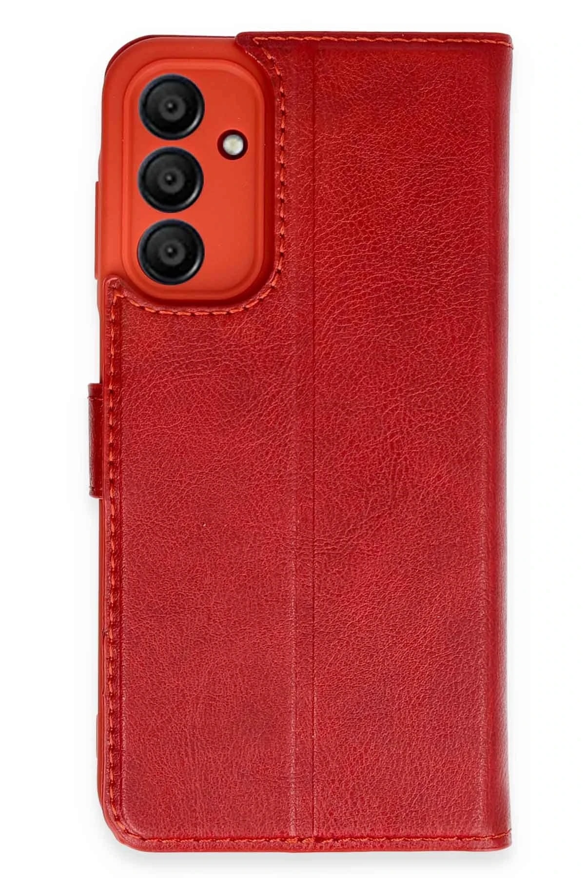 Samsung Galaxy A55 5G Deri Cüzdan Kılıf, Koruyucu Kapaklı Kılıf - Kırmızı