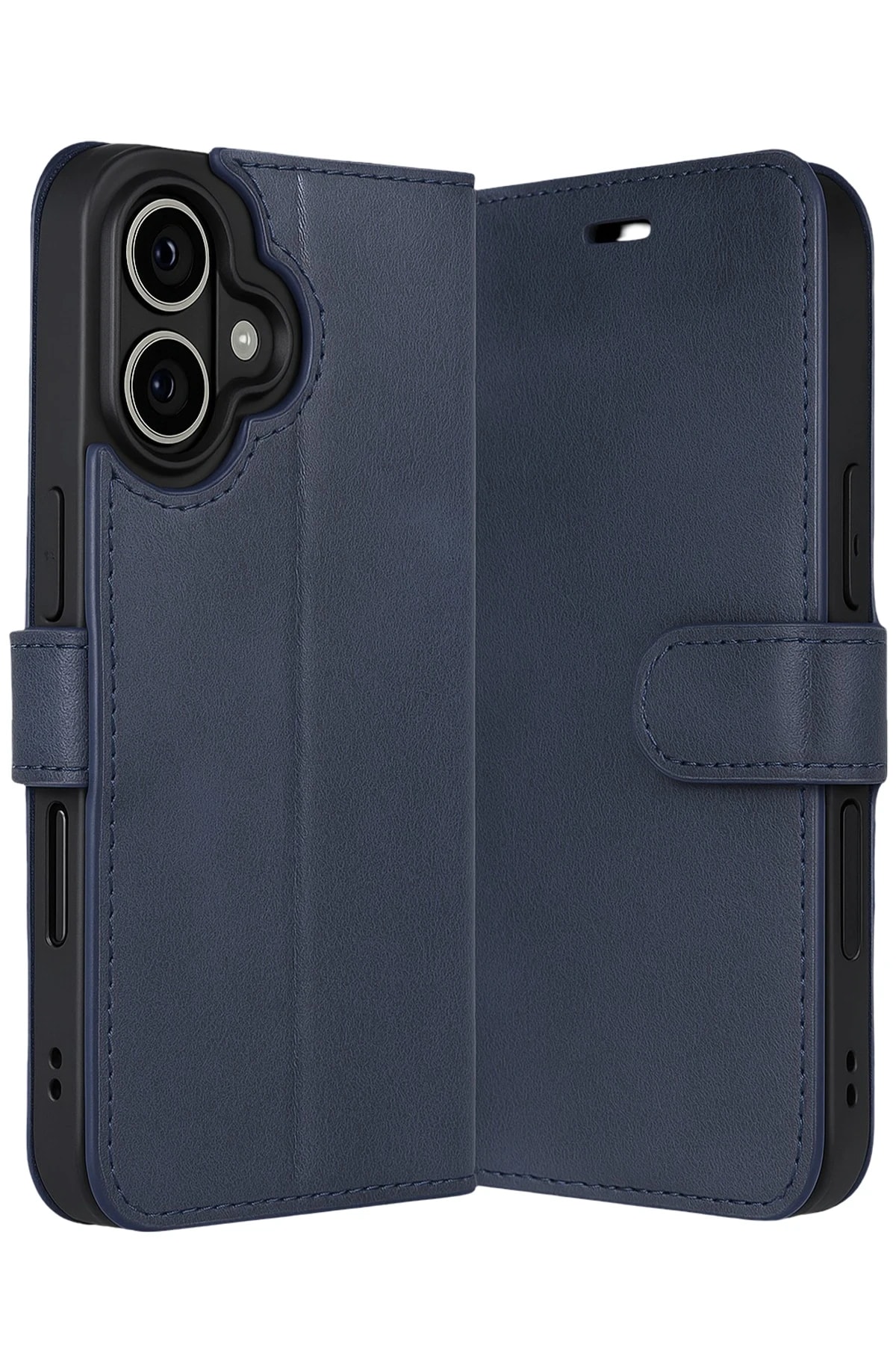 Apple iPhone 17 Deri Cüzdan Kılıf, Koruyucu Kapaklı Kılıf - Lacivert