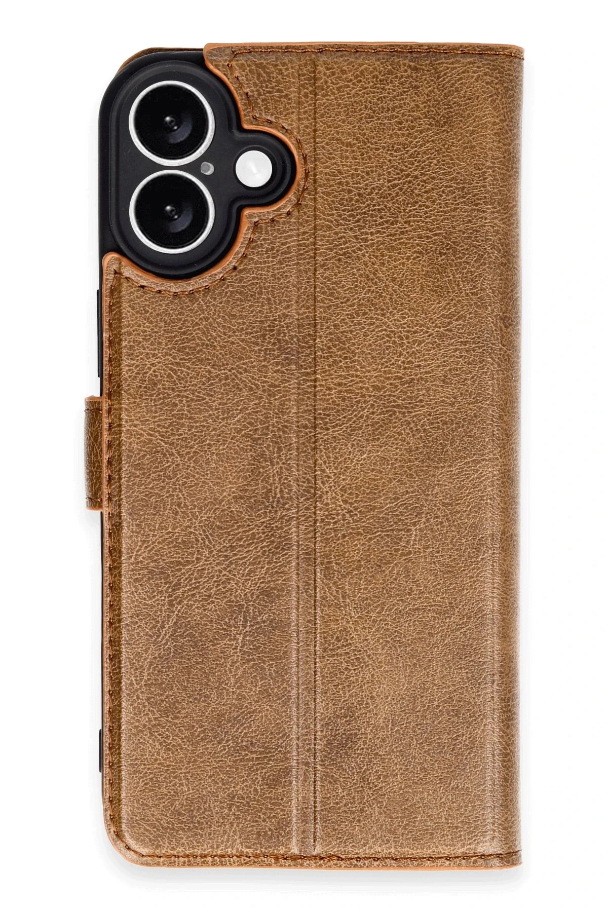  iPhone 16 Plus Deri Cüzdan Kılıf, Koruyucu Kapaklı Kılıf - Taba