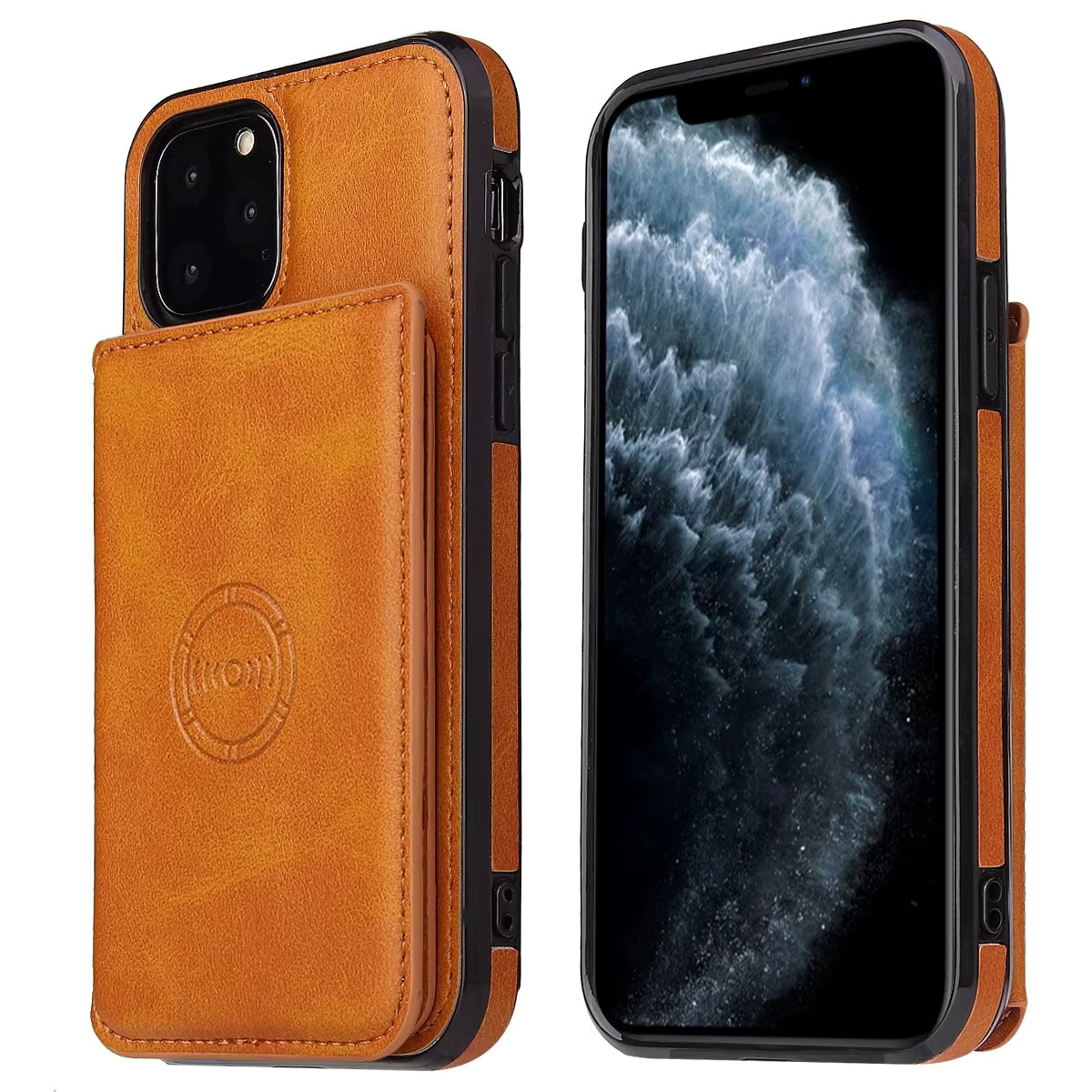 Iphone 13 Pro Max Deri Kapaklı Darbelere Dayanıklı Cüzdanlı Kılıf - Taba