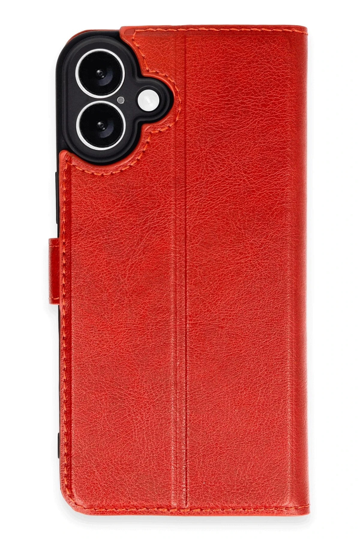  iPhone 16 Plus Deri Cüzdan Kılıf, Koruyucu Kapaklı Kılıf - Kırmızı