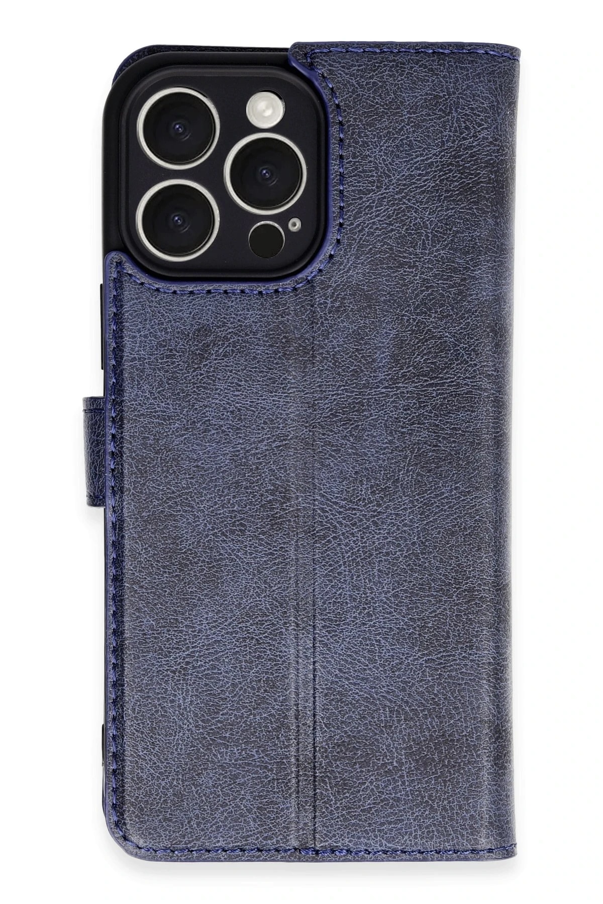 iPhone 16 Pro Deri Cüzdan Kılıf, Koruyucu Kapaklı Kılıf - Lacivert