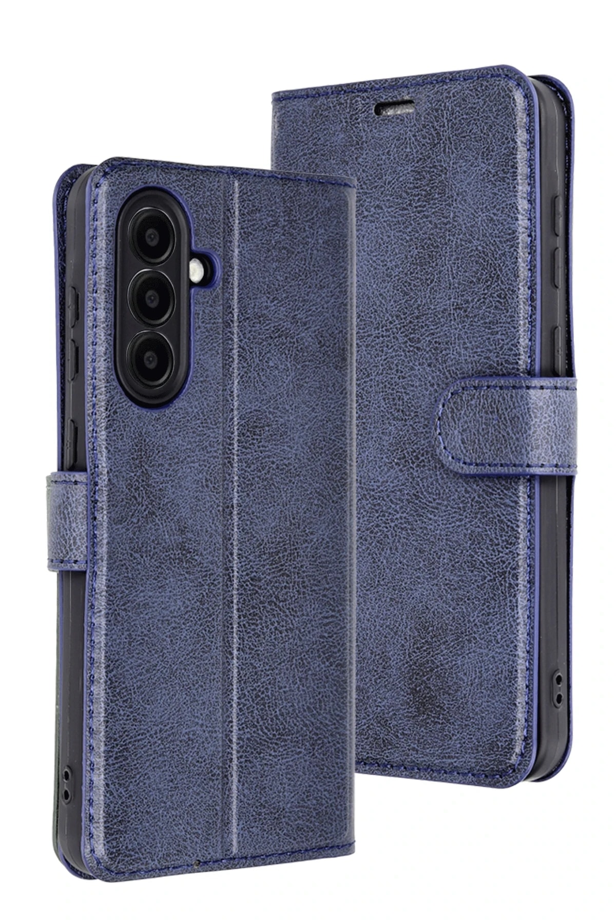 Samsung Galaxy A56 5G Deri Cüzdan Kılıf, Koruyucu Kapaklı Kılıf - Lacivert