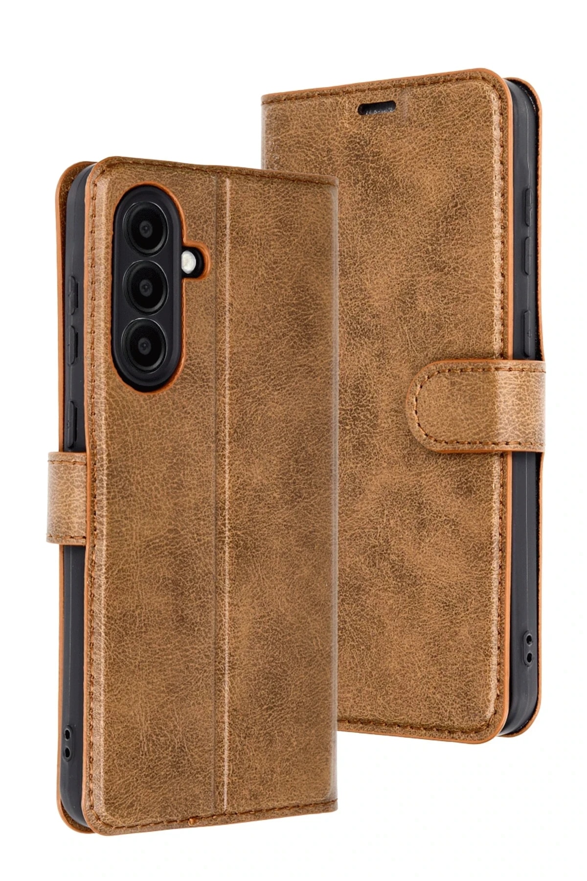 Samsung Galaxy A24 4G Cüzdan Kılıf, Koruyucu Kapaklı Kılıf - Taba