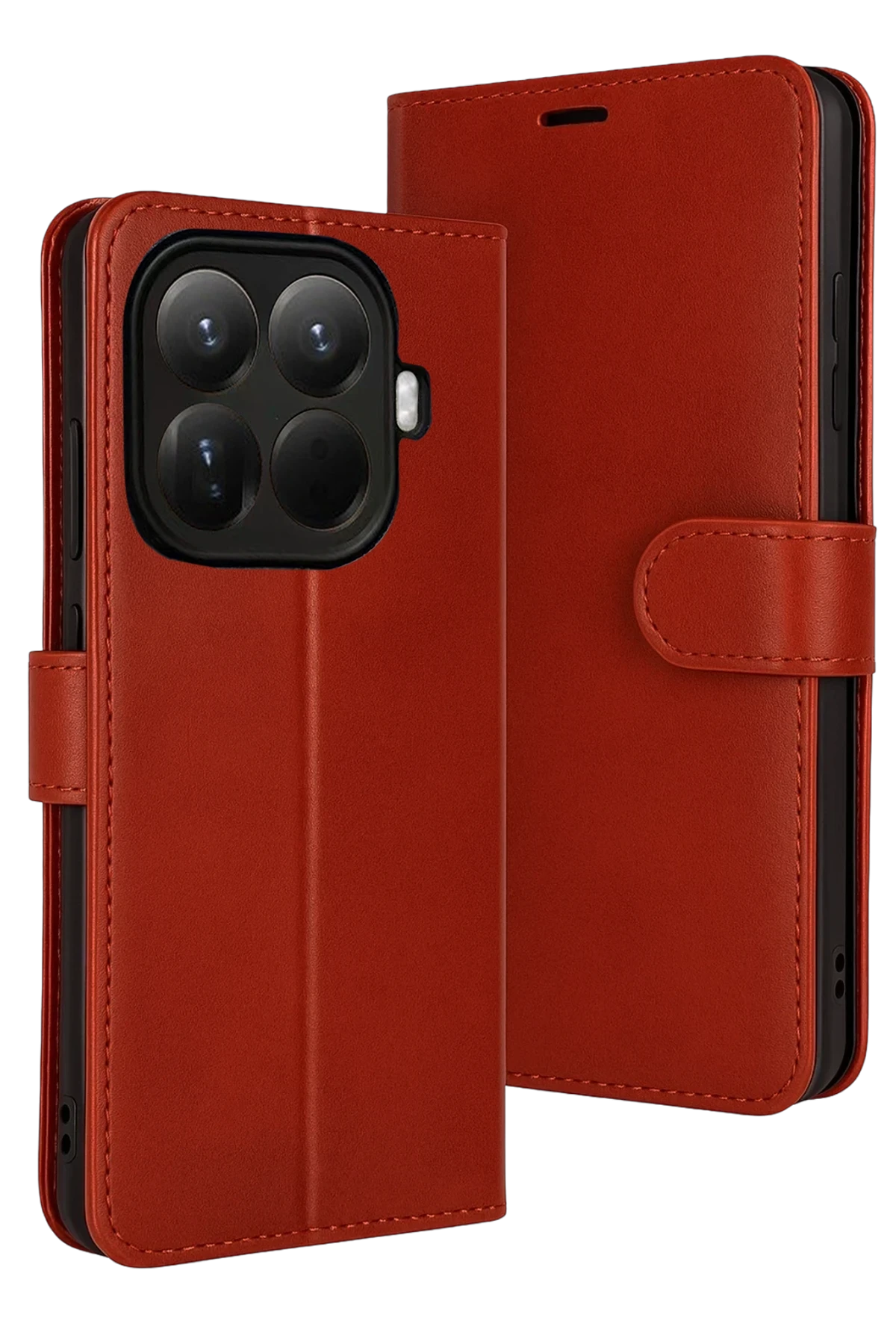 Xiaomi Mi 15T Pro Deri Cüzdan Kılıf, Koruyucu Kapaklı Kılıf - Kırmızı