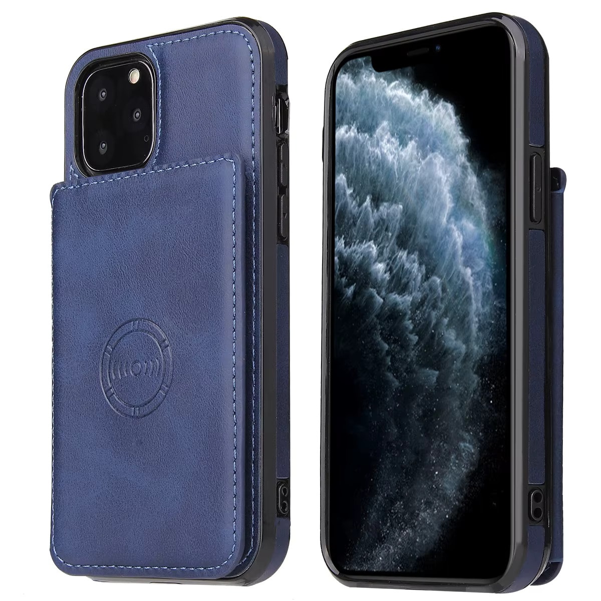 Iphone 12/12 Pro Deri Kapaklı Darbelere Dayanıklı Cüzdanlı Kılıf - Lacivert