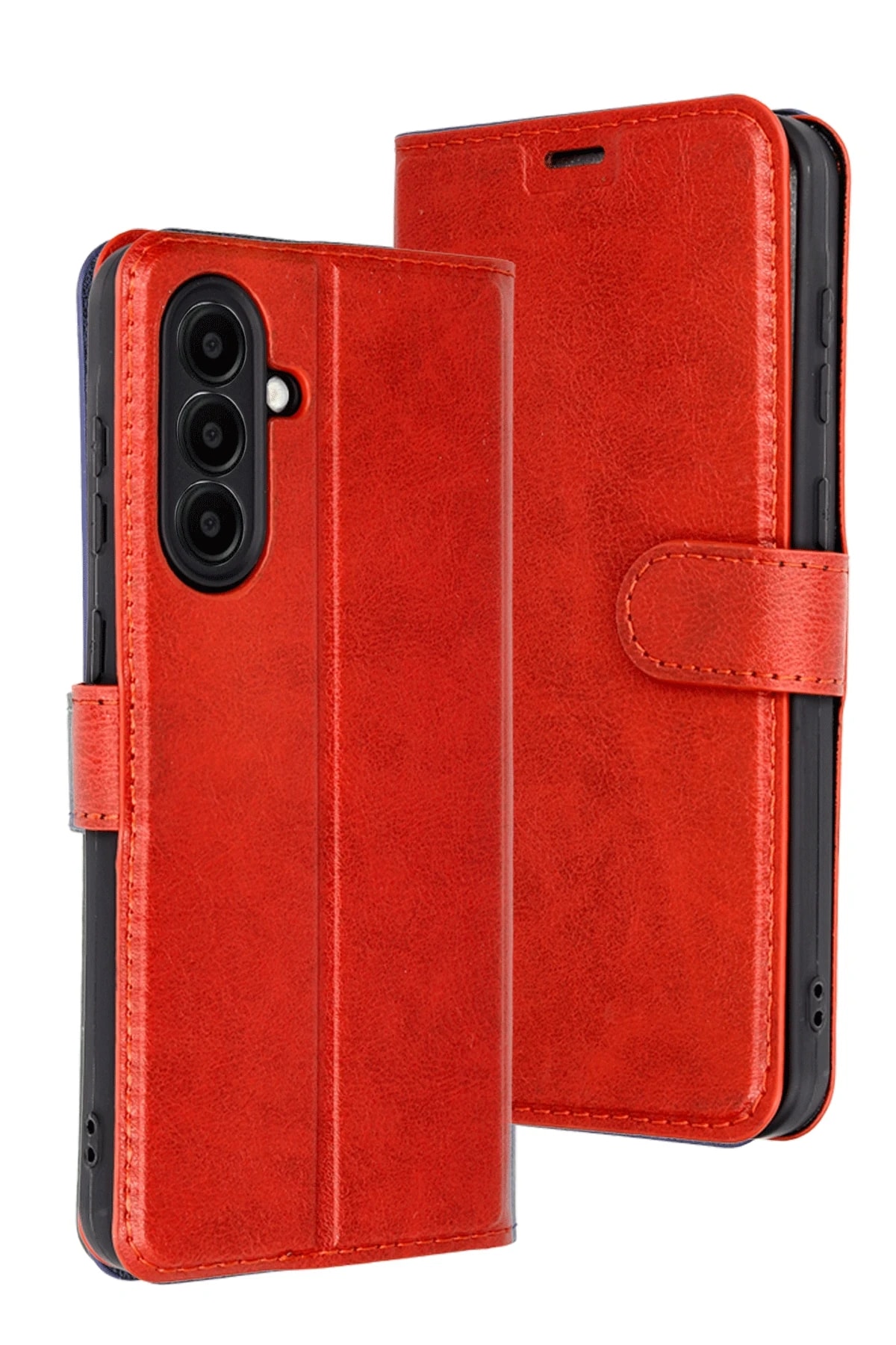 Samsung Galaxy A56 5G Deri Cüzdan Kılıf, Koruyucu Kapaklı Kılıf - Kırmızı