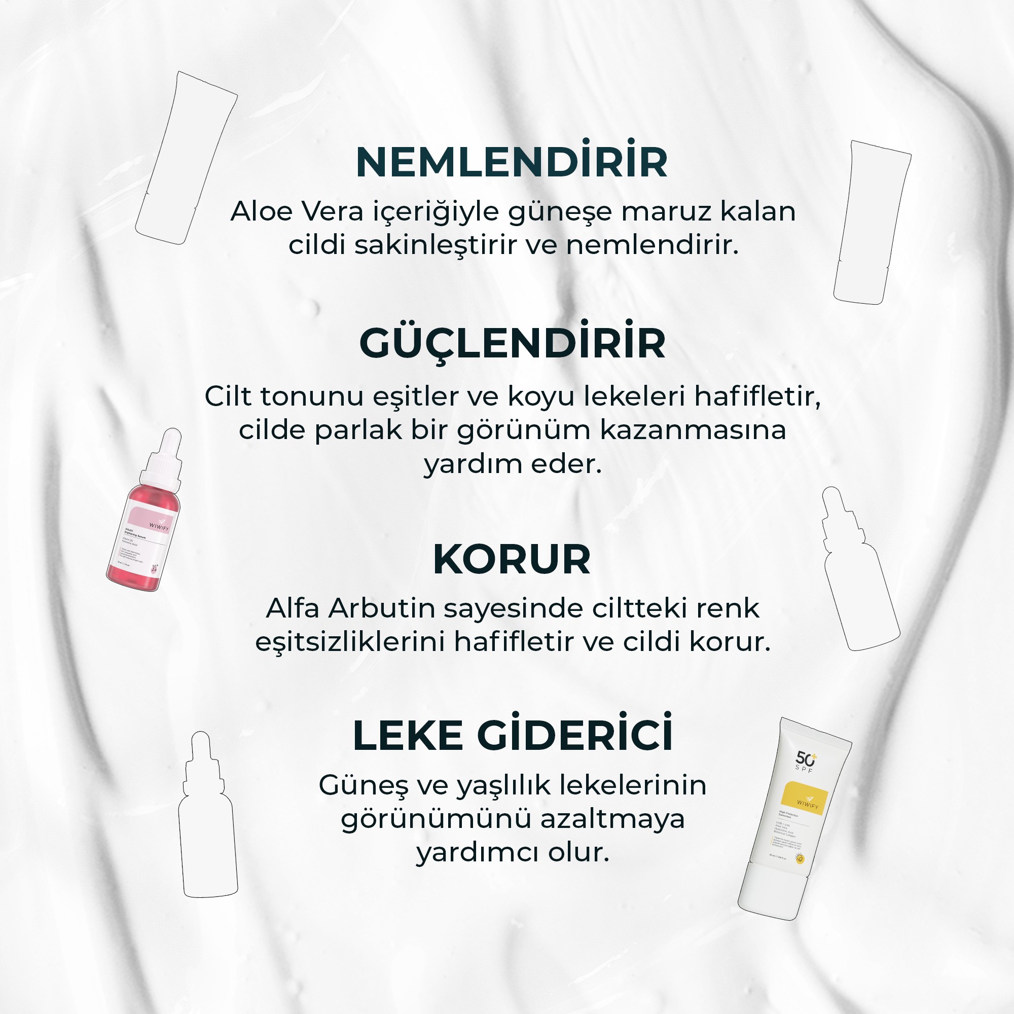 Lekeli Ciltler İçin Güneş Kremi, Arbutin Serum Cilt Bakım Seti