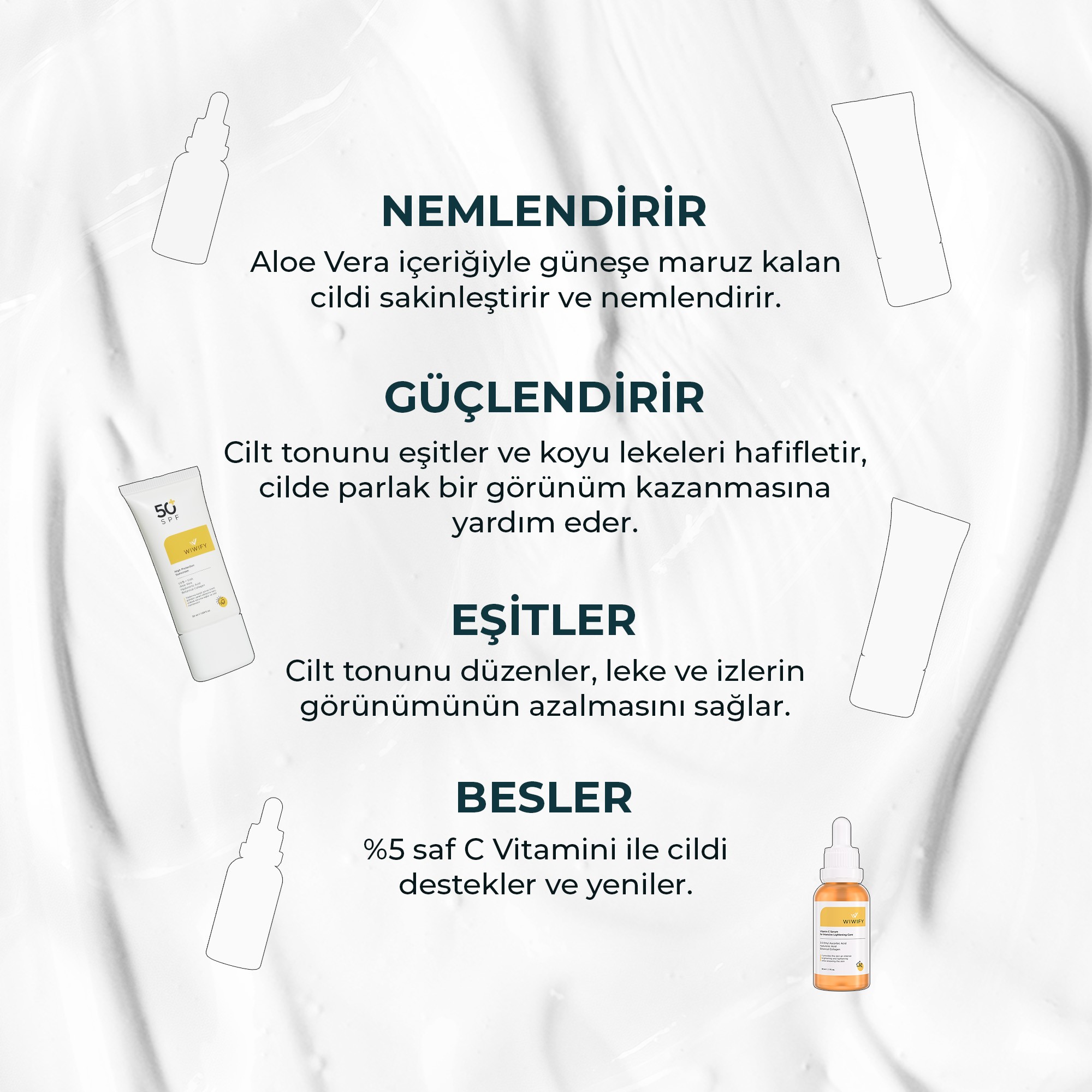 Donuk ve Mat Ciltler İçin Güneş Kremi, C Vitamini Serumu Cilt Bakım Seti