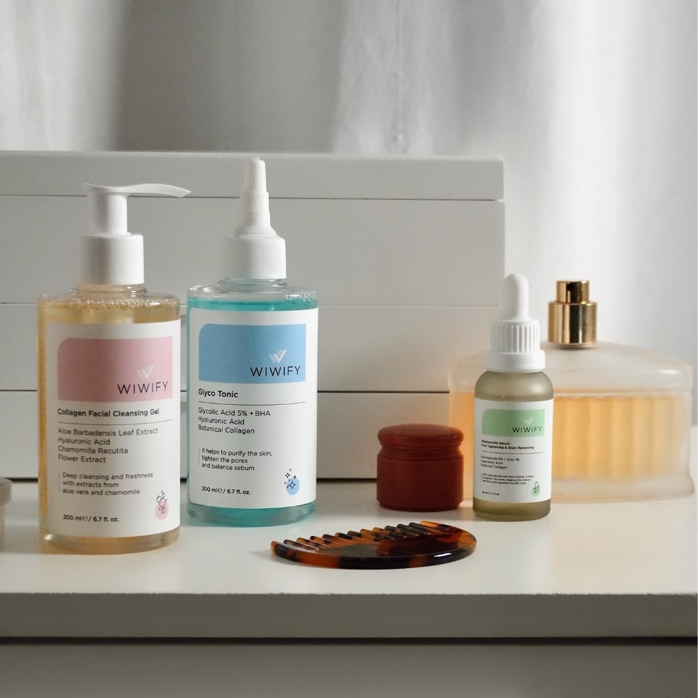 Sivilce ve Siyah Nokta Karşıtı Yüz Temizleme Jeli, Tonik ve Niacinamide Serum Seti