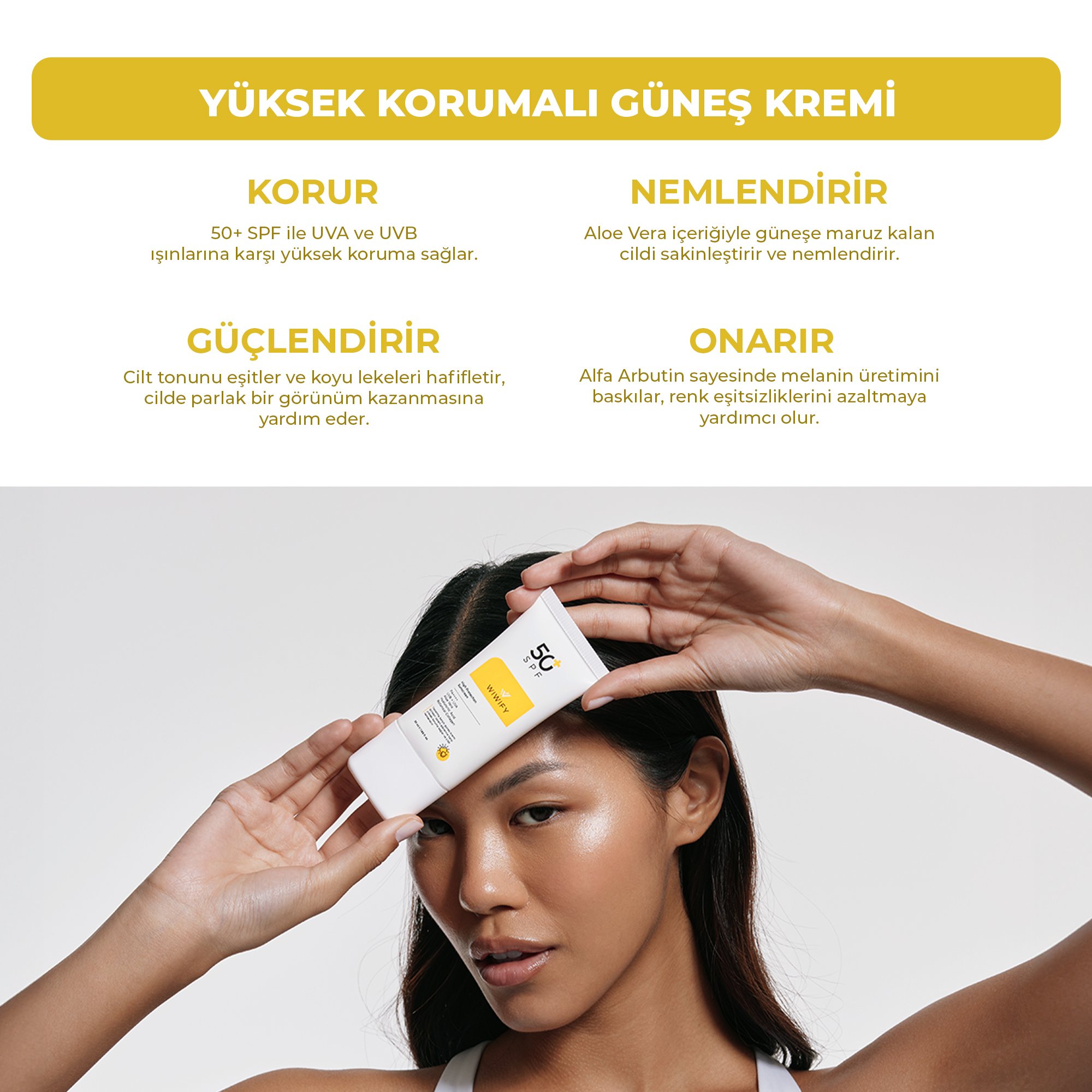 Aloe Vera Özlü, Leke Karşıtı, Cilt Tonu Eşitleyici, Yüksek Korumalı Güneş Kremi SPF 50+ 50 ml