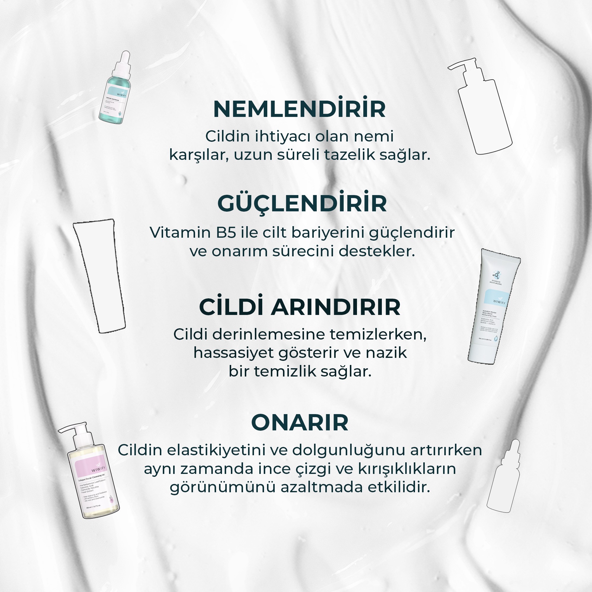 Hassas Ciltler İçin Yatıştırıcı Etkili Yüz Temizleme Jeli, Nemlendirici ve Hyaluronik Asit Serum Cilt Bakım Seti