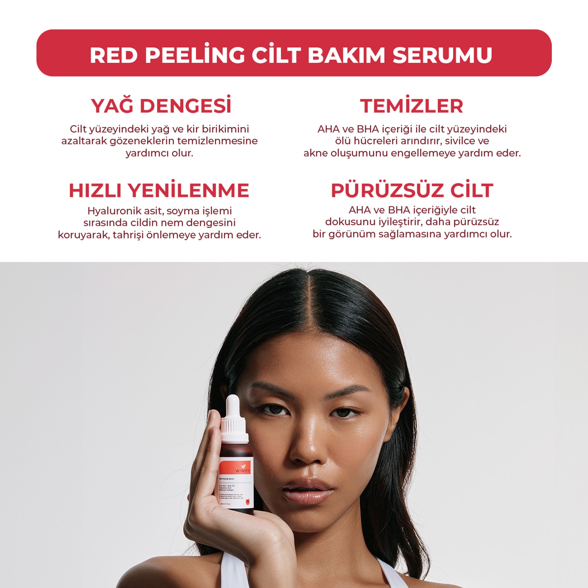 Akne Karşıtı ve Gözenek Sıkılaştırıcı, Aha + Bha Red Peeling Cilt Serumu 30 ml