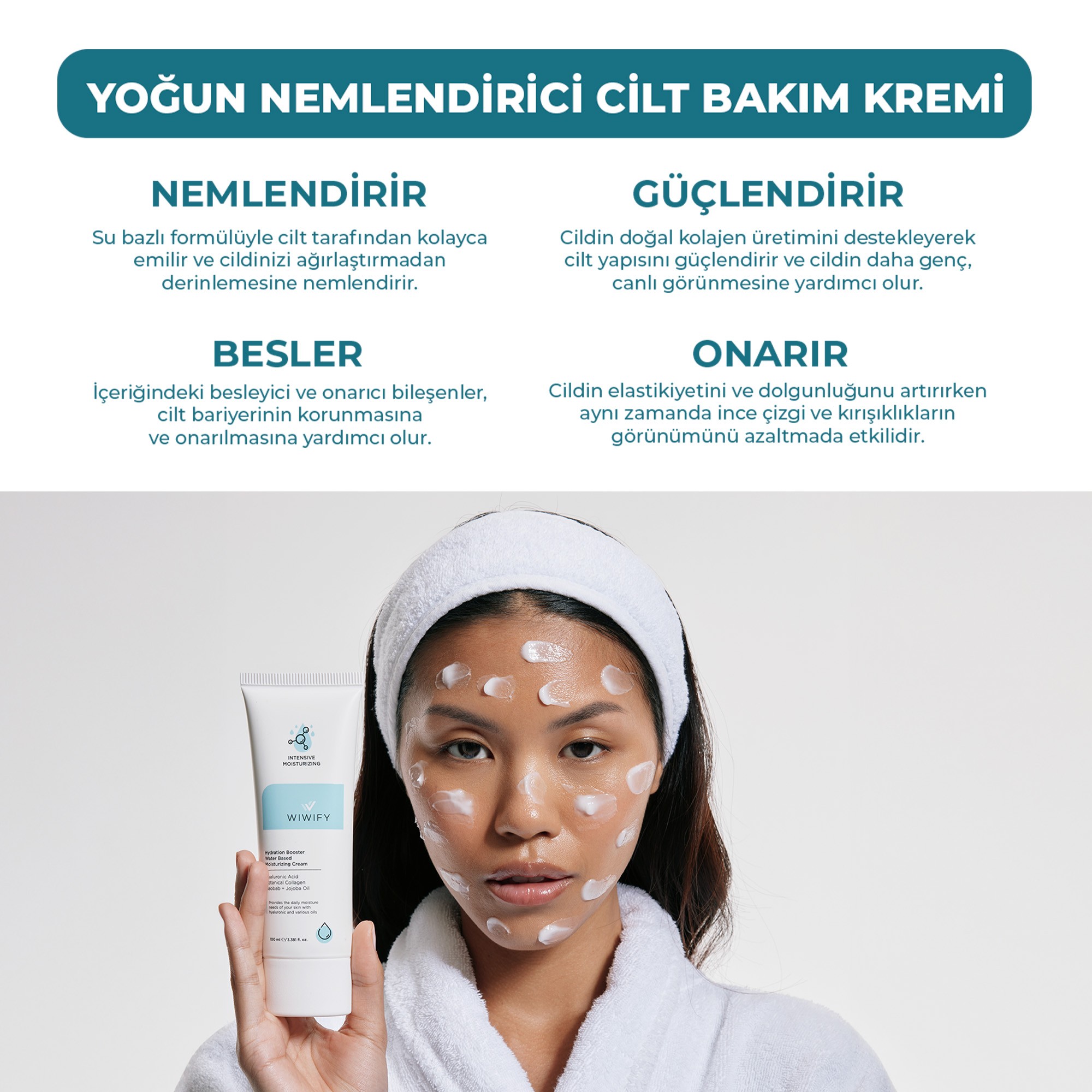 Su Bazlı, 24 Saat Etkili, Yoğun Nemlendirici Cilt Bakım Kremi 100 ml