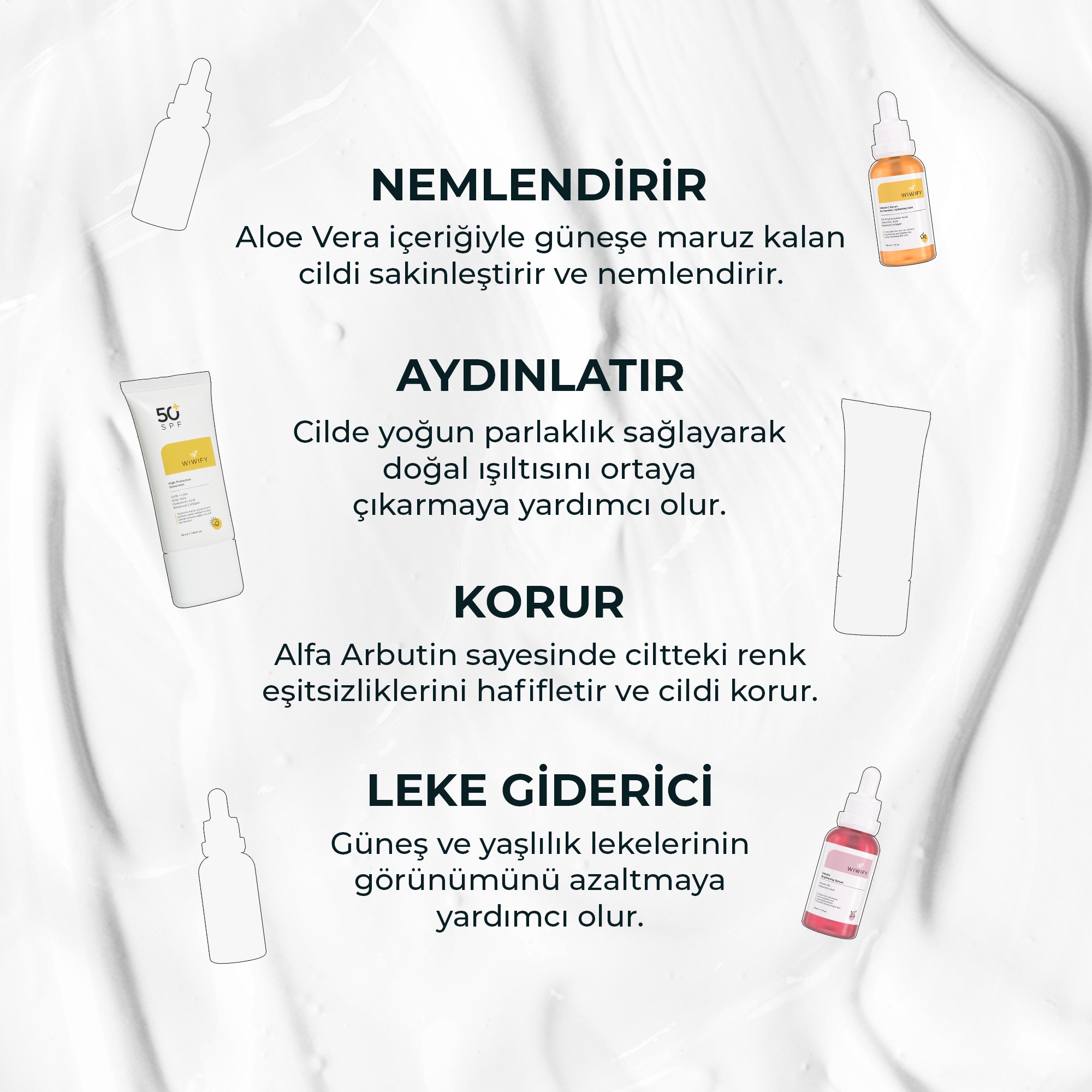 Cilt Tonu Eşitlemek İçin Aydınlatıcı Etkili Güneş Kremi, C Vitamini Serum ve Arbutin Serum Cilt Bakım Seti