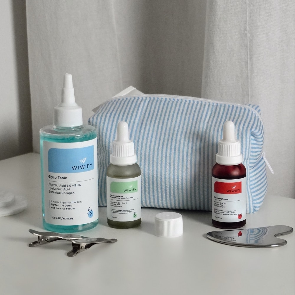 Yağlı ve Geniş Gözenekli Ciltler İçin Tonik, Red Peeling Serum, Niacinamide Serum Cilt Bakım Seti