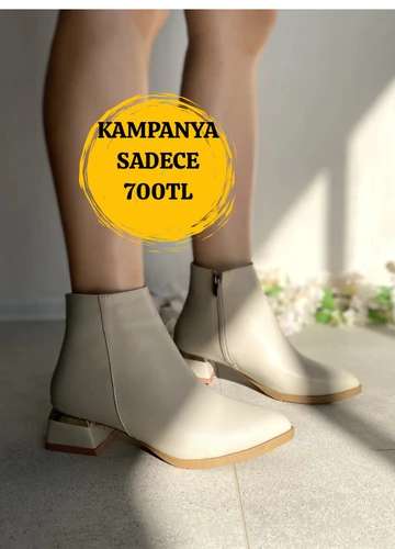 4 CM KALIN GALVANİZ TOPUKLU ŞIK GÜNLÜK KADIN BOT TMD2024800 - krem-6799