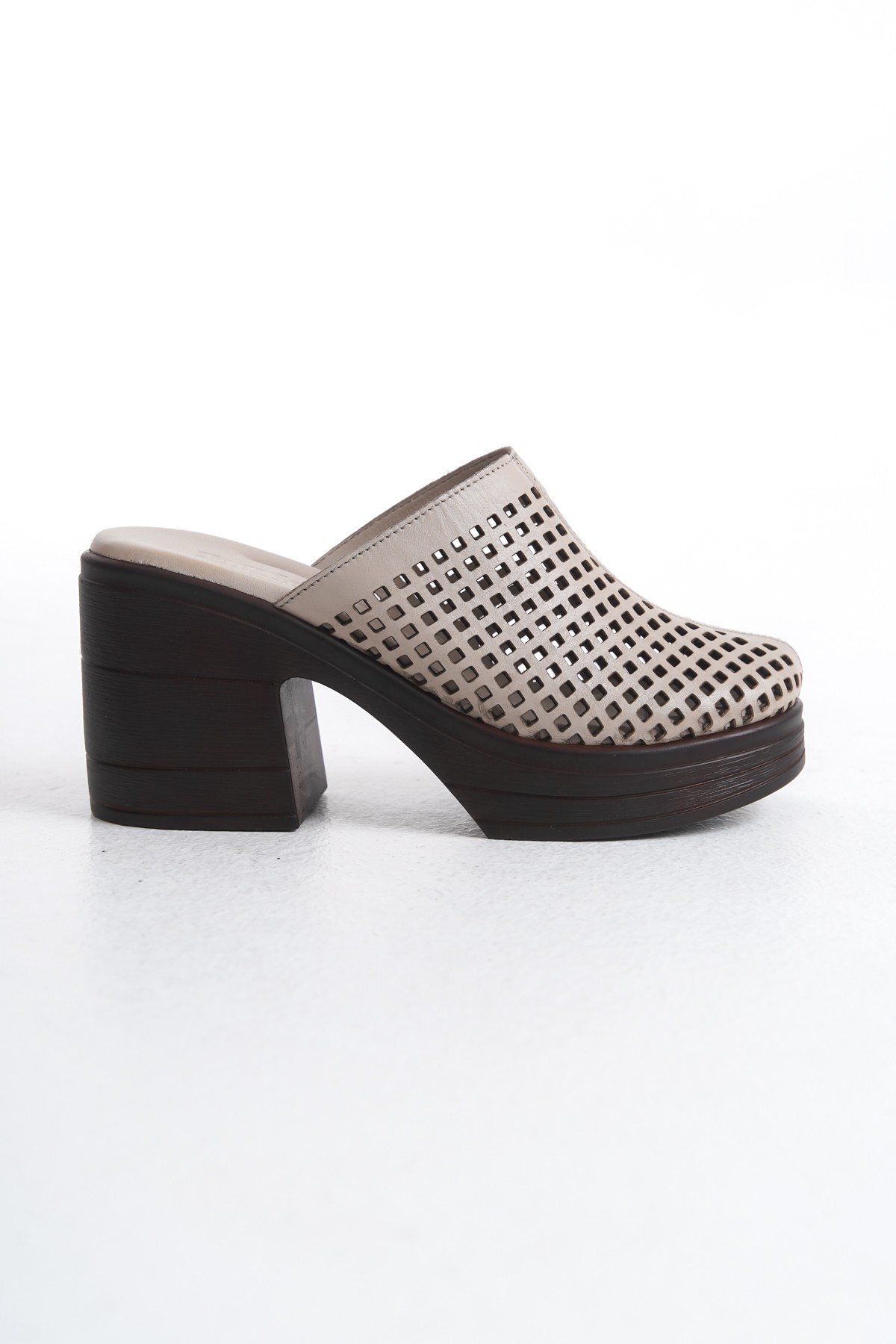 HAKİKİ DERİ 10 CM PLATFORM TOPUKLU ORTOPEDİK SABO TERLİK - vizon-4985