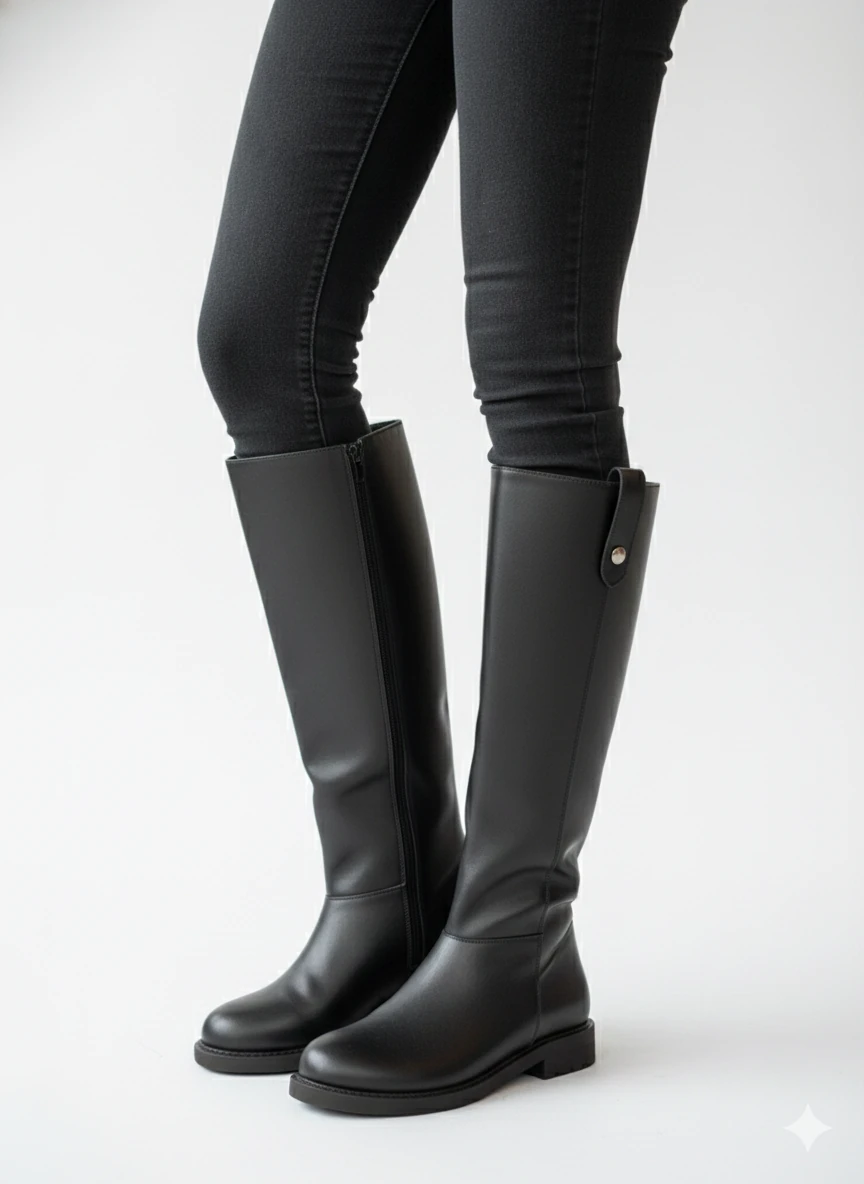 TROK DETAYLI RAHAT VE ŞIK GENİŞ BALDIR UYGUN KADIN ÇİZME TMD2025501