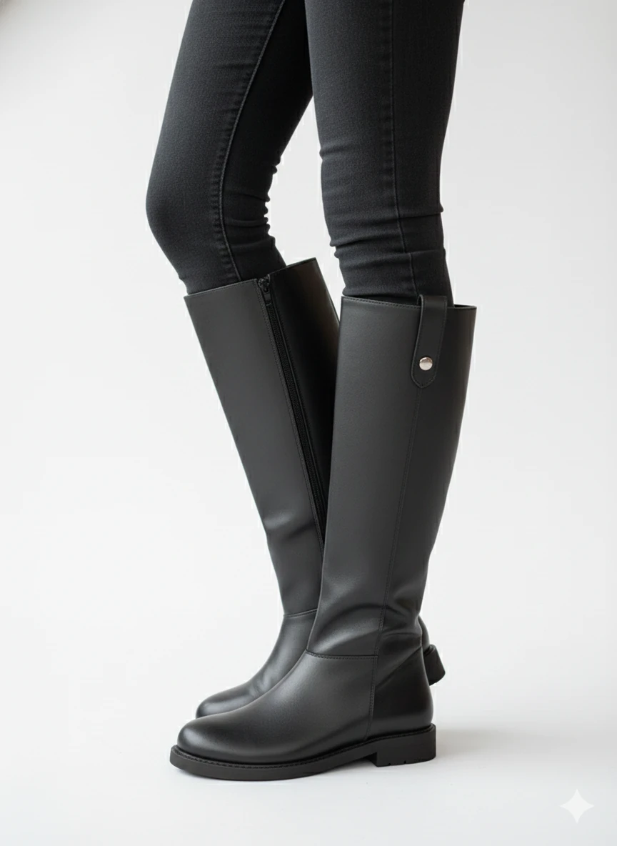 TROK DETAYLI RAHAT VE ŞIK GENİŞ BALDIR UYGUN KADIN ÇİZME TMD2025501