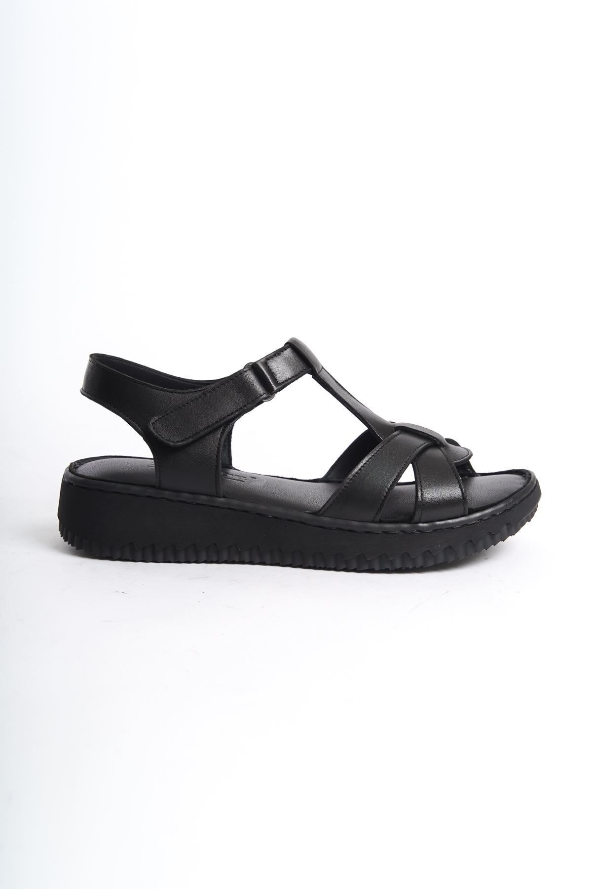 HAKİKİ DERİ ANATOMİK TABAN COMFORT KADIN SANDALET TMD202414 - siyah-6065 image