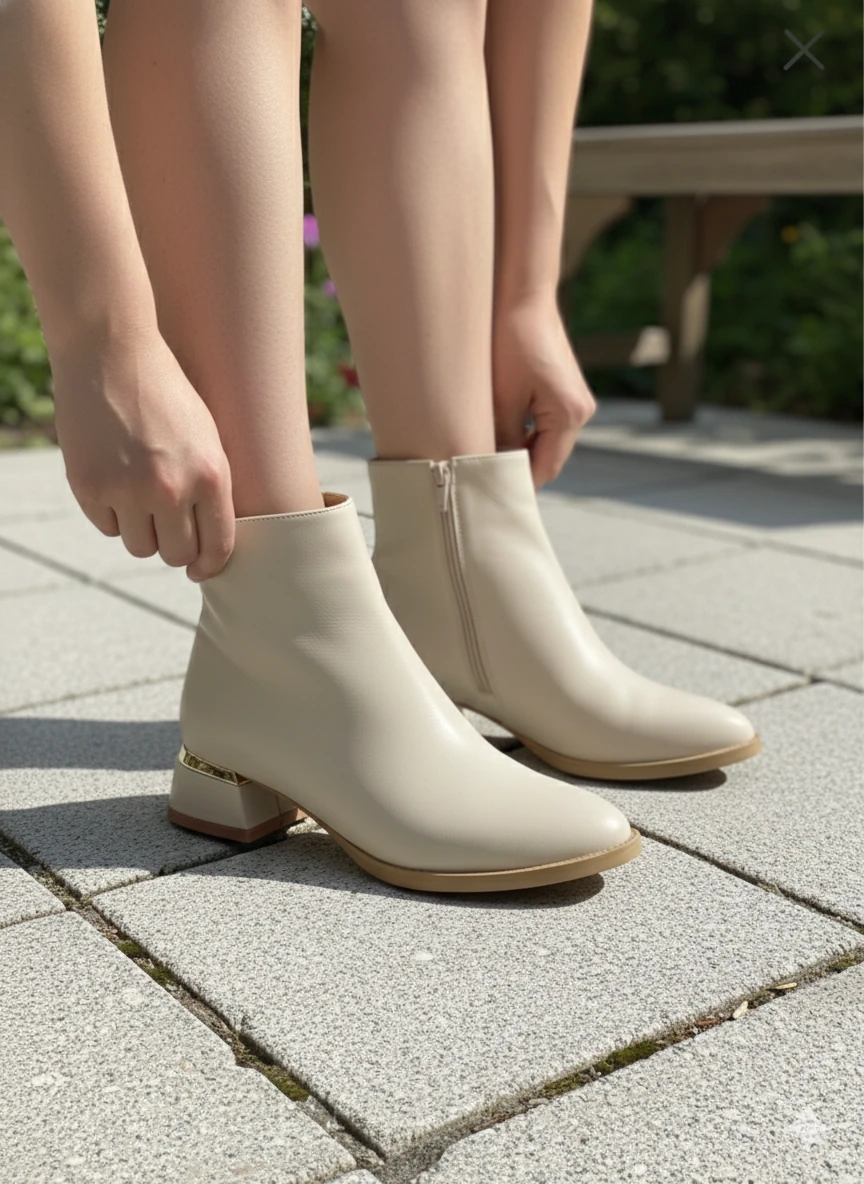 4 CM KALIN GALVANİZ TOPUKLU ŞIK GÜNLÜK KADIN BOT TMD2024800 - krem-6799