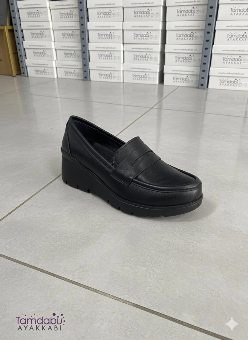 SİYAH HAKİKİ DERİ ANATOMİK TABAN GÜNLÜK RAHAT VE ŞIK KADIN AYAKKABI TMD202527